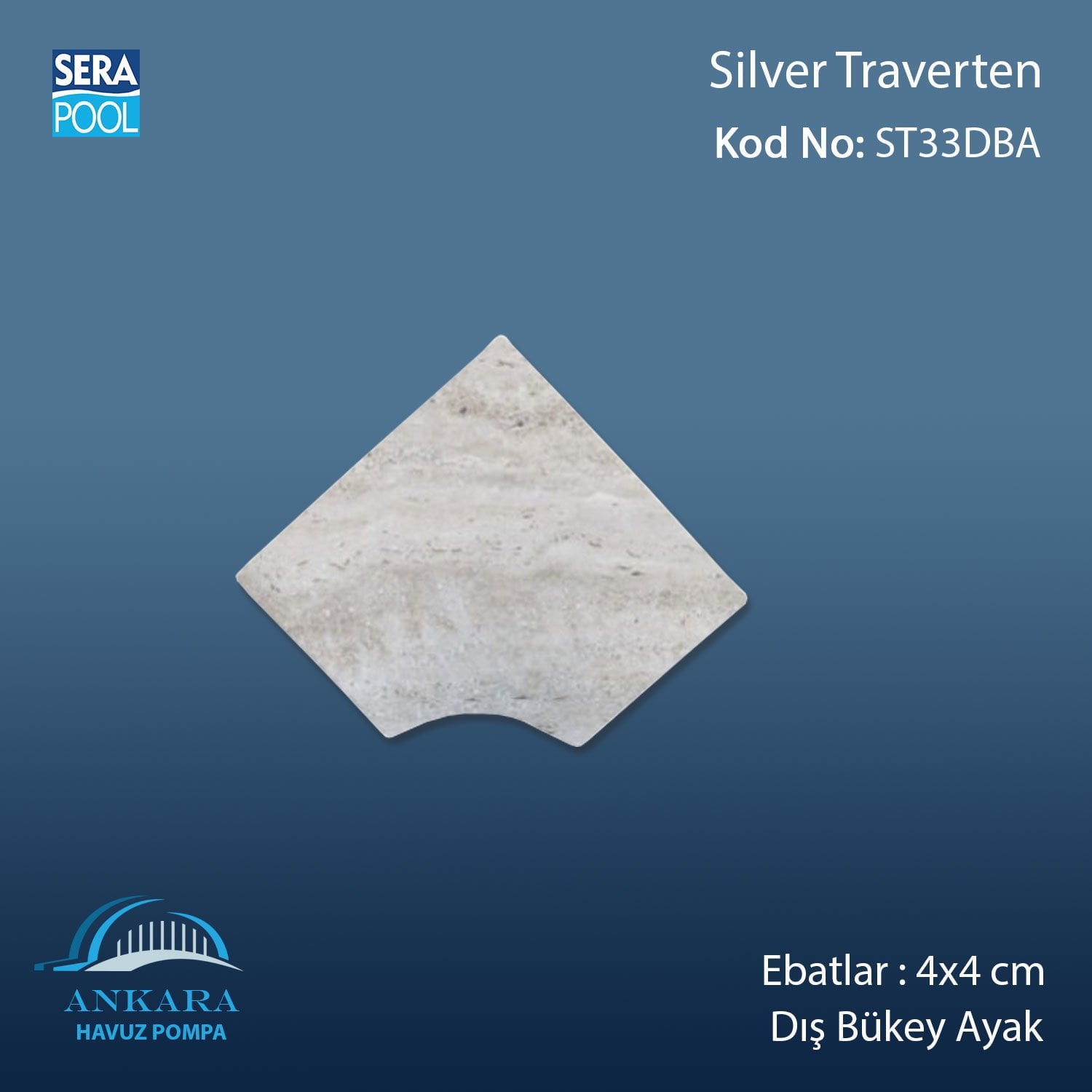 Silver Traverten 4x4 cm Dış Bükey Ayak