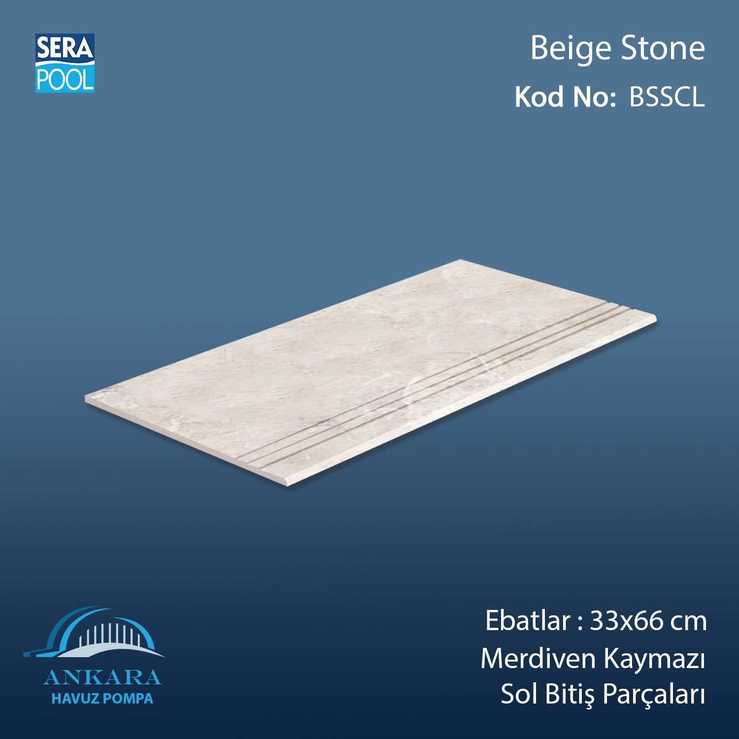 Beige Stone 33x66x1,80 cm Merdiven Kaymazı Sol Bitiş