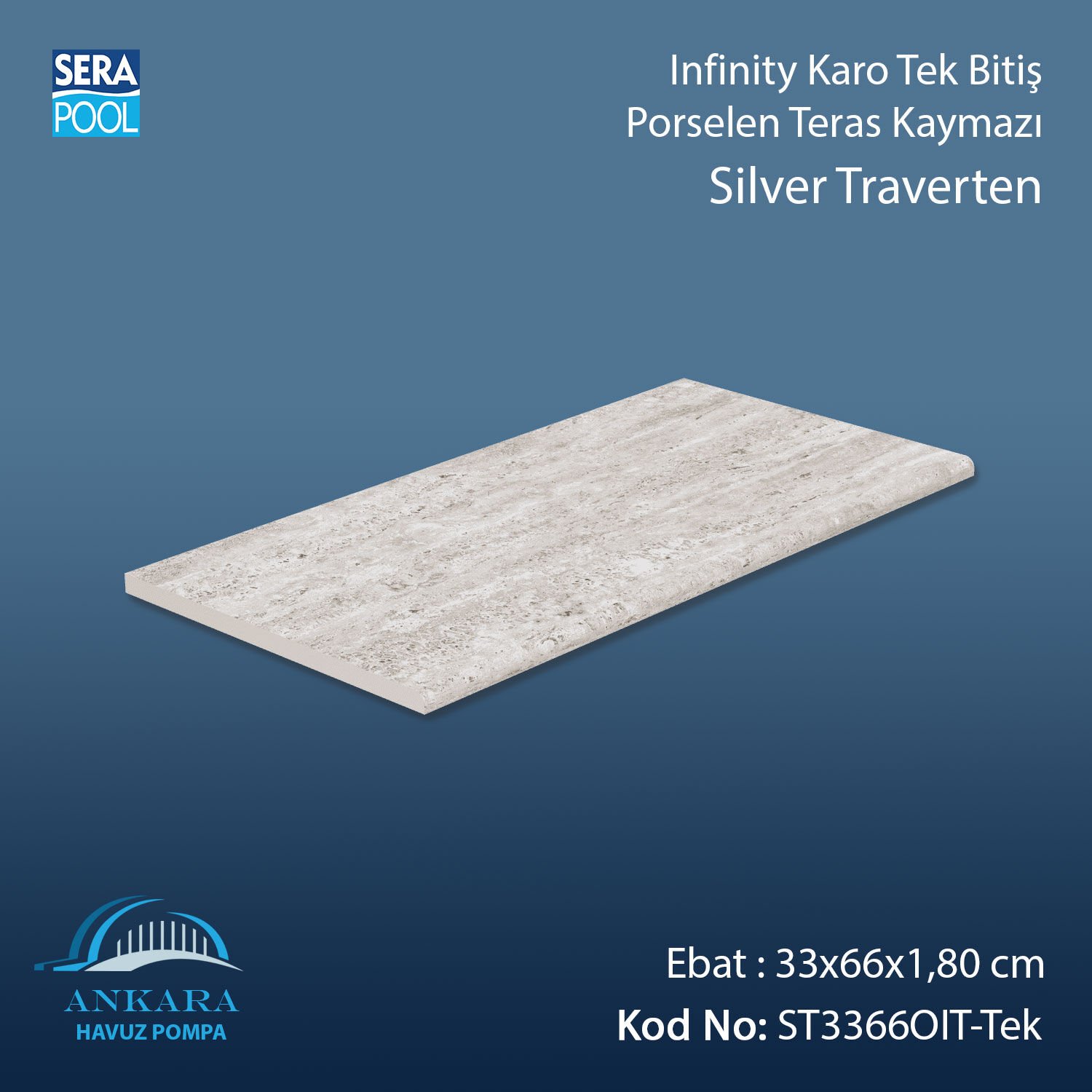Silver Traverten 33x66x1,80 cm Infinity Kaymaz Karo Tek Bitiş