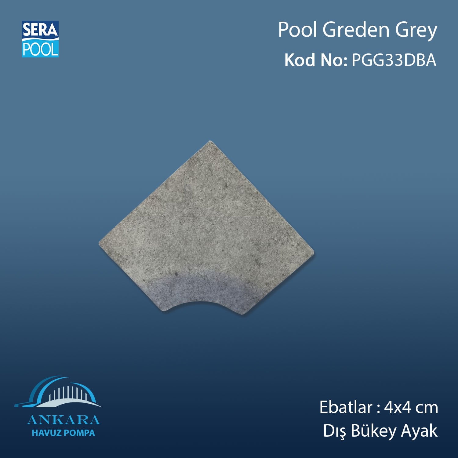 Pool Garden Grey 4x4 cm Dış Bükey Ayak