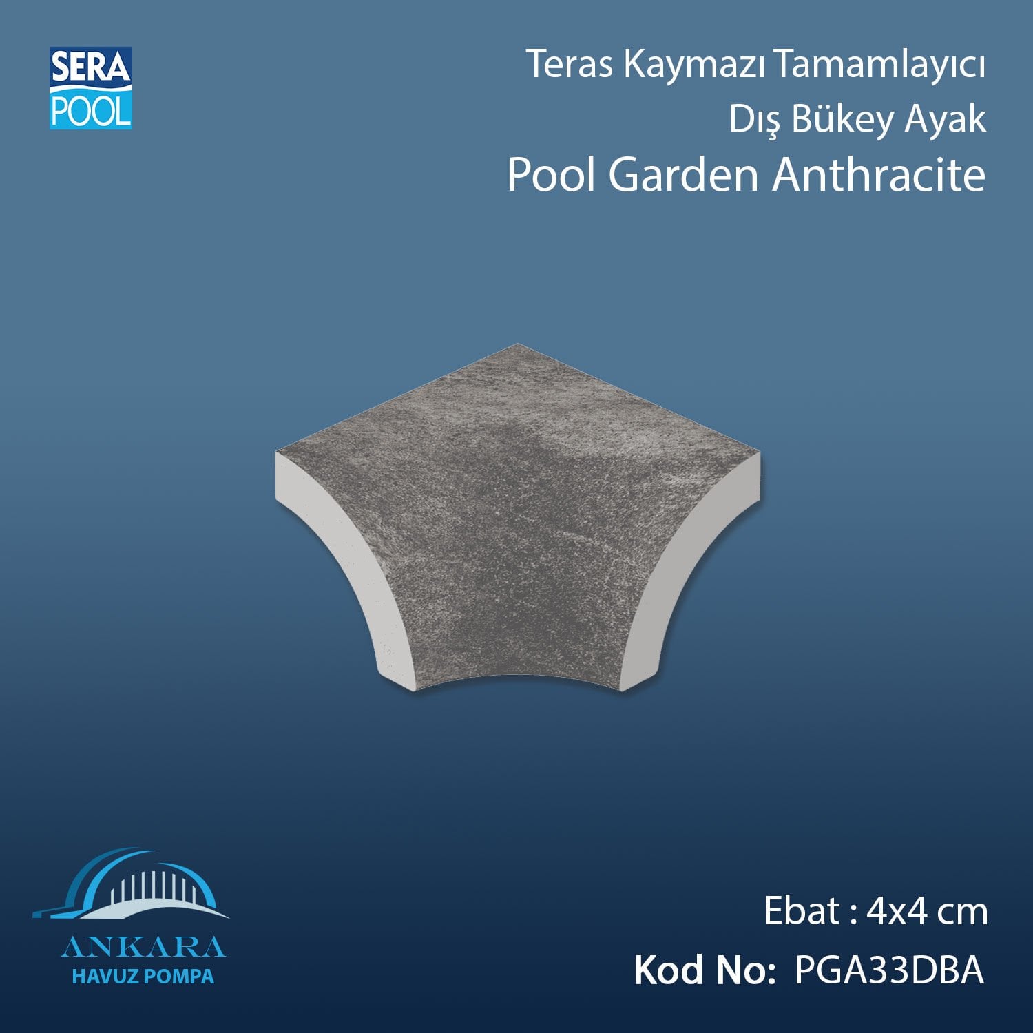 Pool Garden Anthracite 4x4 cm Dış Bükey Ayak