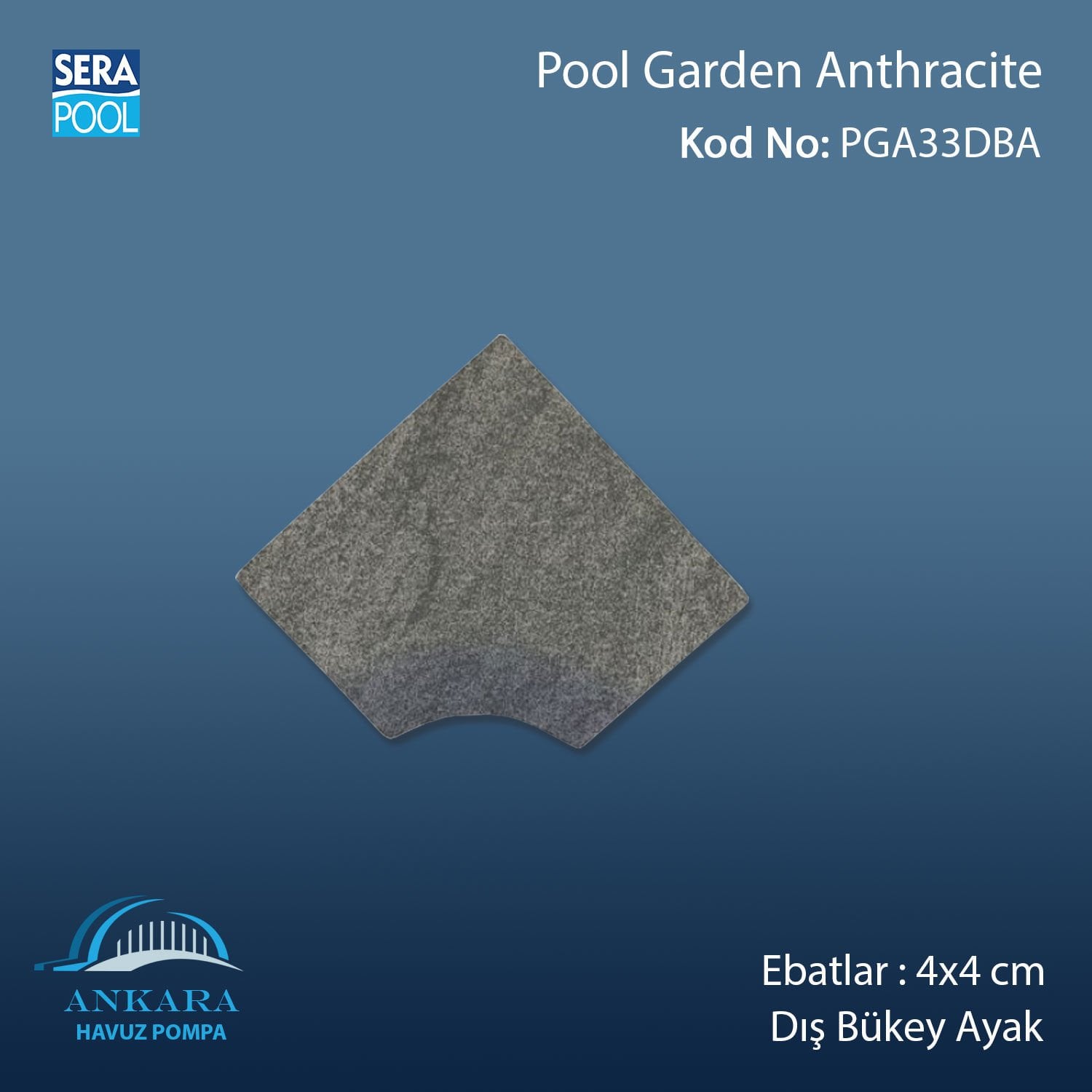 Pool Garden Anthracite 4x4 cm Dış Bükey Ayak