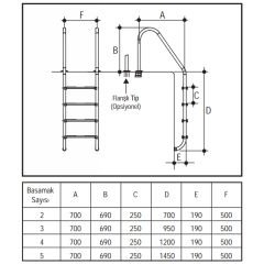 Standart 304 Model - Standart 4 Basamaklı Havuz Merdiveni Paslanmaz Çelik 304 Kalite