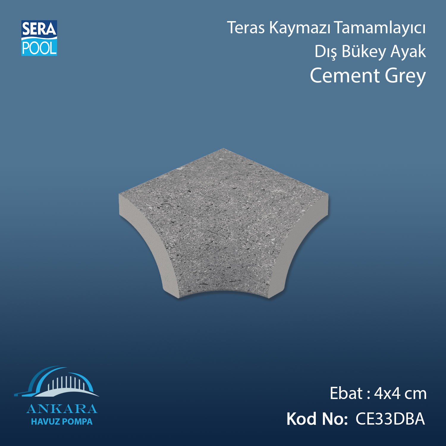 Cement Grey 4x4 cm Dış Bükey Ayak