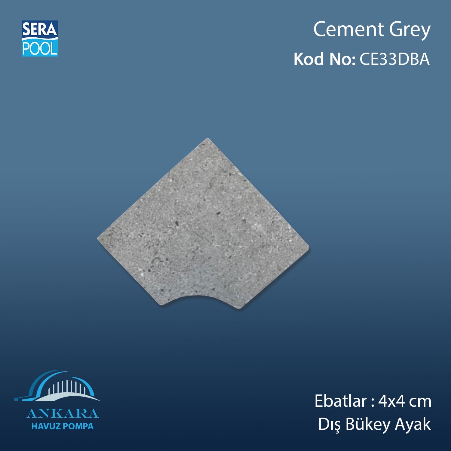 Cement Grey 4x4 cm Dış Bükey Ayak