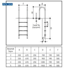 U 304 Model - Muro 2 Basamaklı Havuz Merdiveni Paslanmaz Çelik 304 Kalite