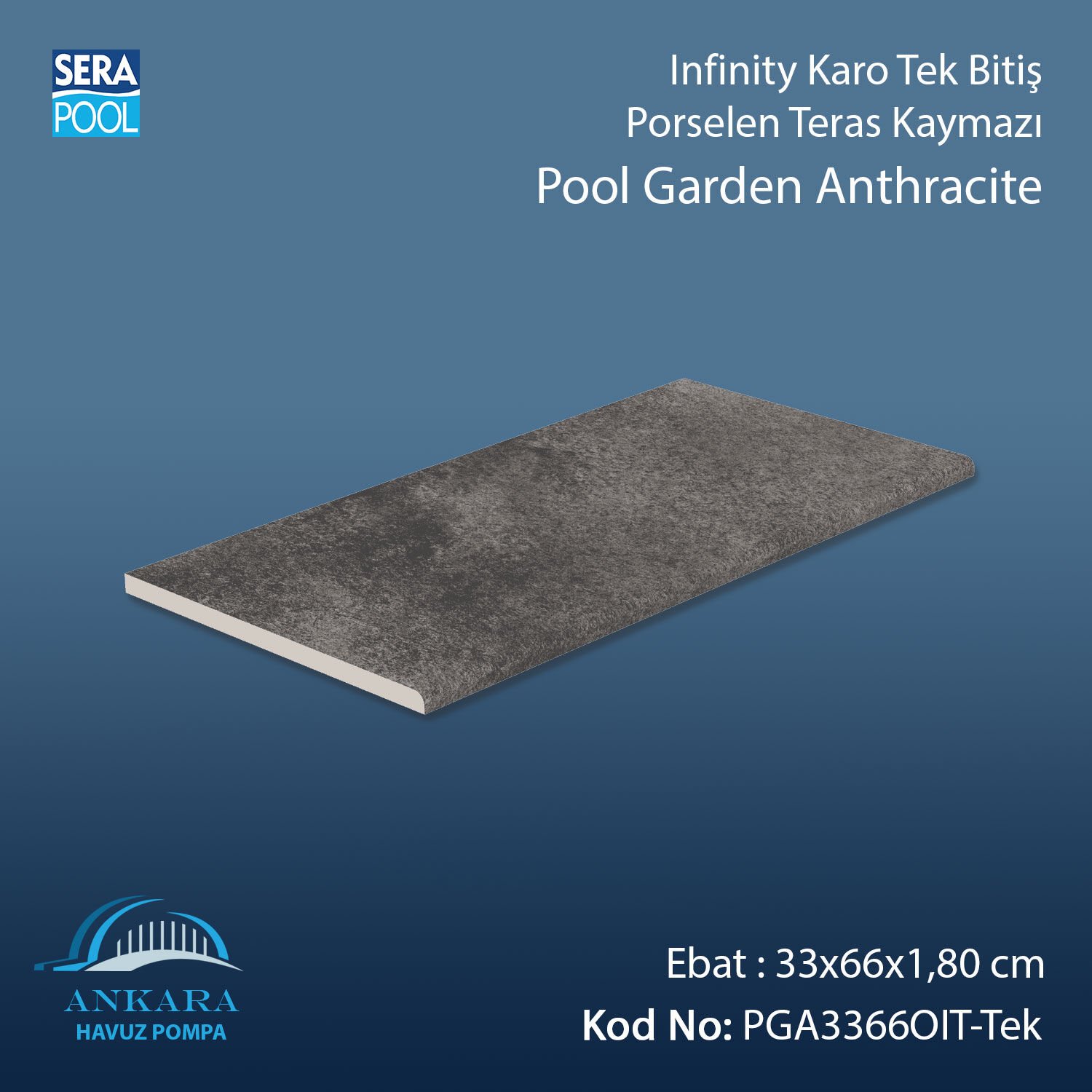 Pool Garden Anthracite 33x66x1,80 cm Infinity Kaymaz Karo Tek Bitiş