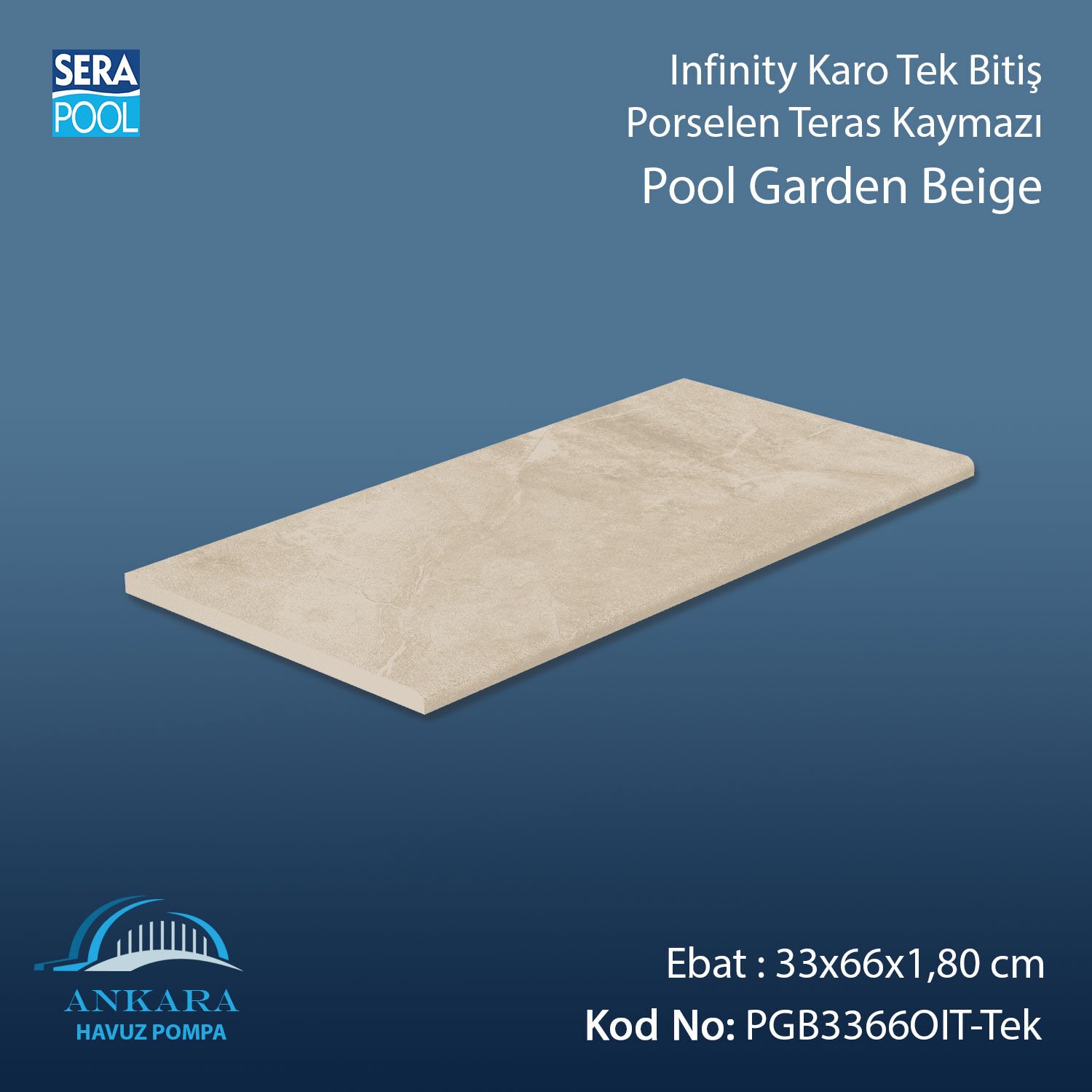 Pool Garden Beige 33x66x1,80 cm Infinity Kaymaz Karo Tek Bitiş