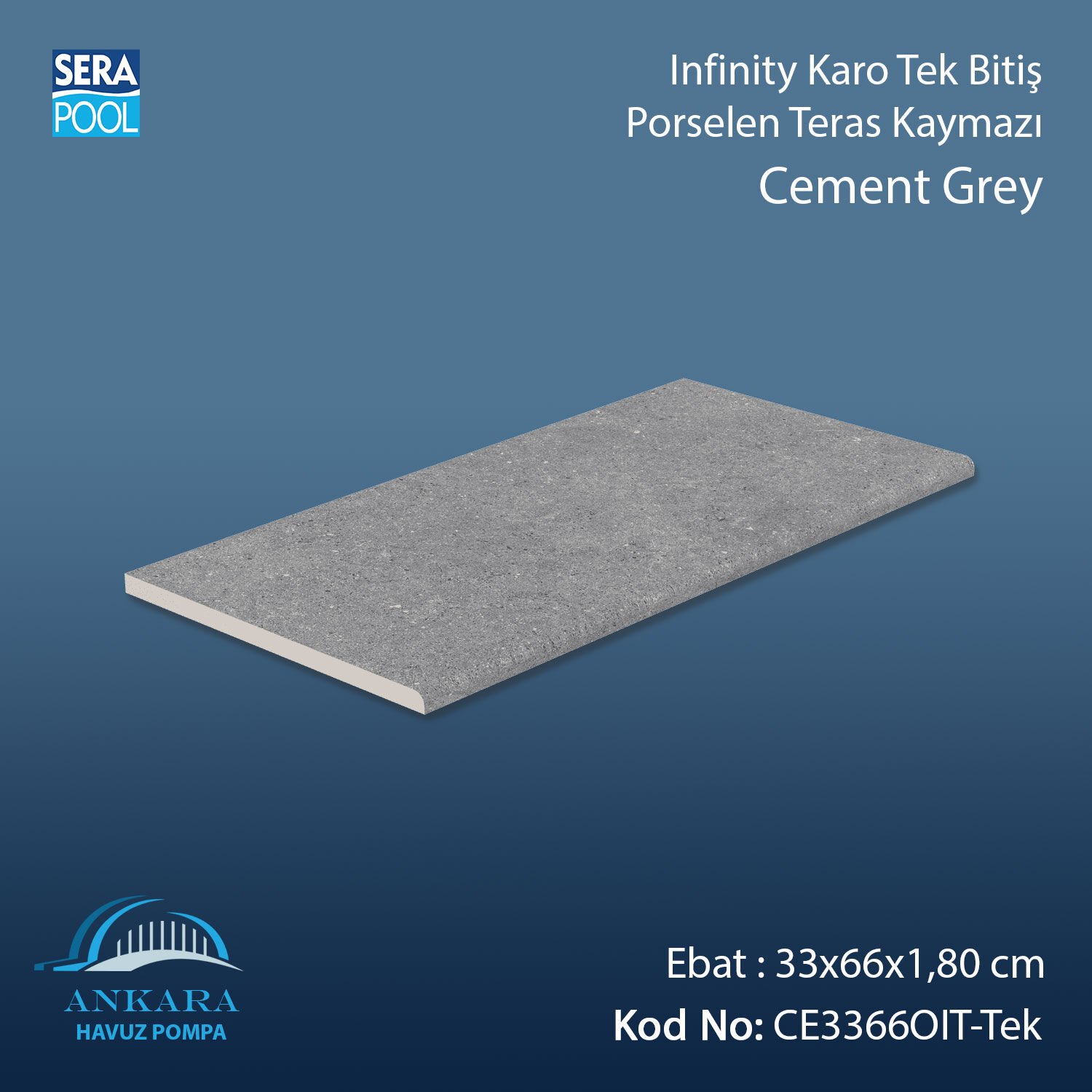Cement Grey 33x66x1,80 cm Infinity Kaymaz Karo Tek Bitiş