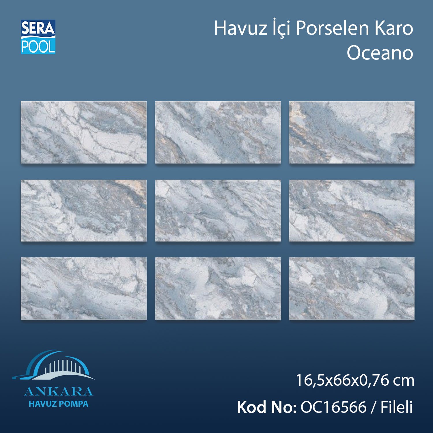Oceano (16,5x66 cm) Porselen Karo - m² 'si