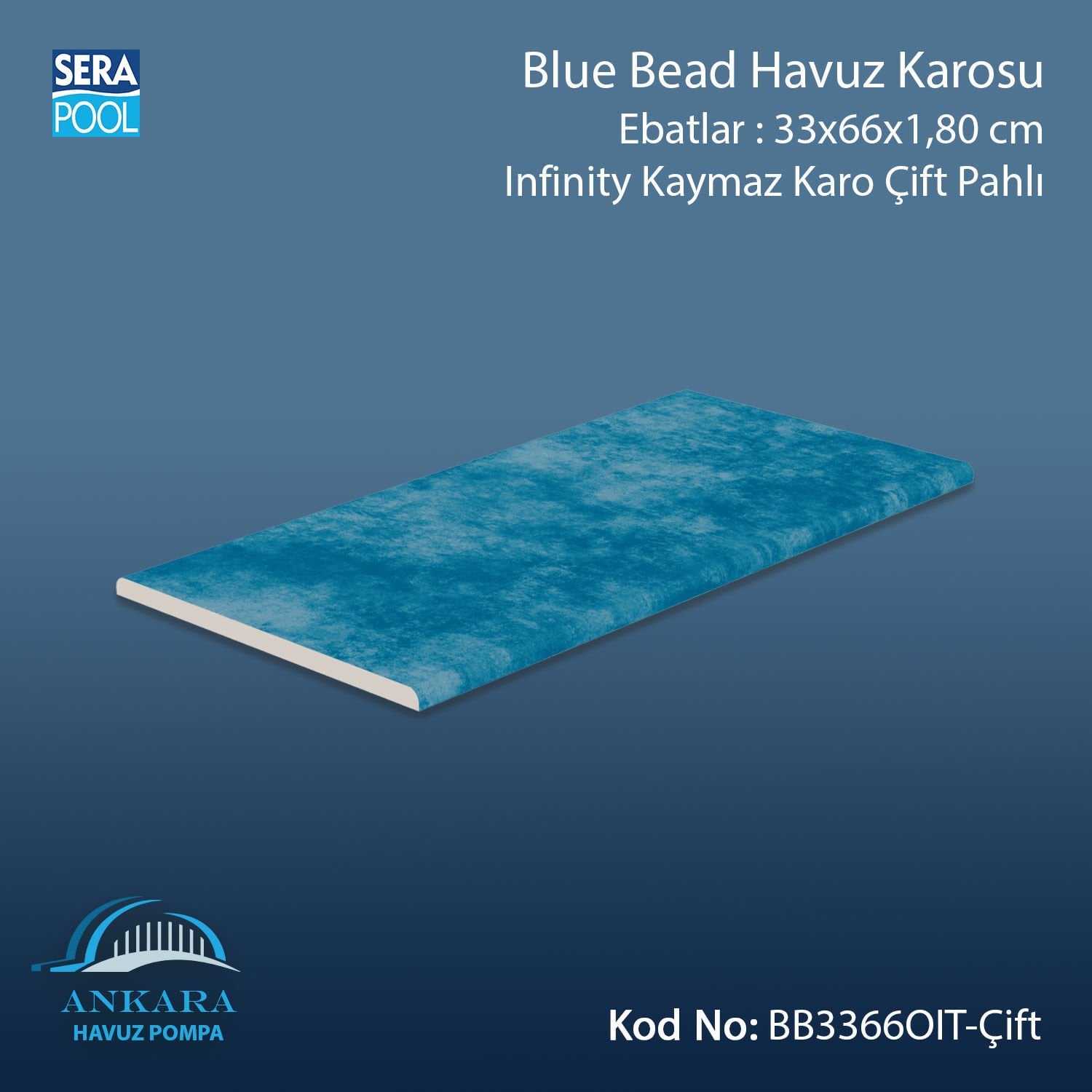 Blue Bead 33x66x1,80 cm Infinity Kaymaz Karo Çift Pahlı