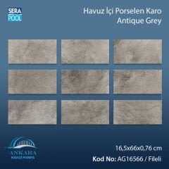 Antique Grey (16,5x66 cm) Porselen Karo - m² 'si