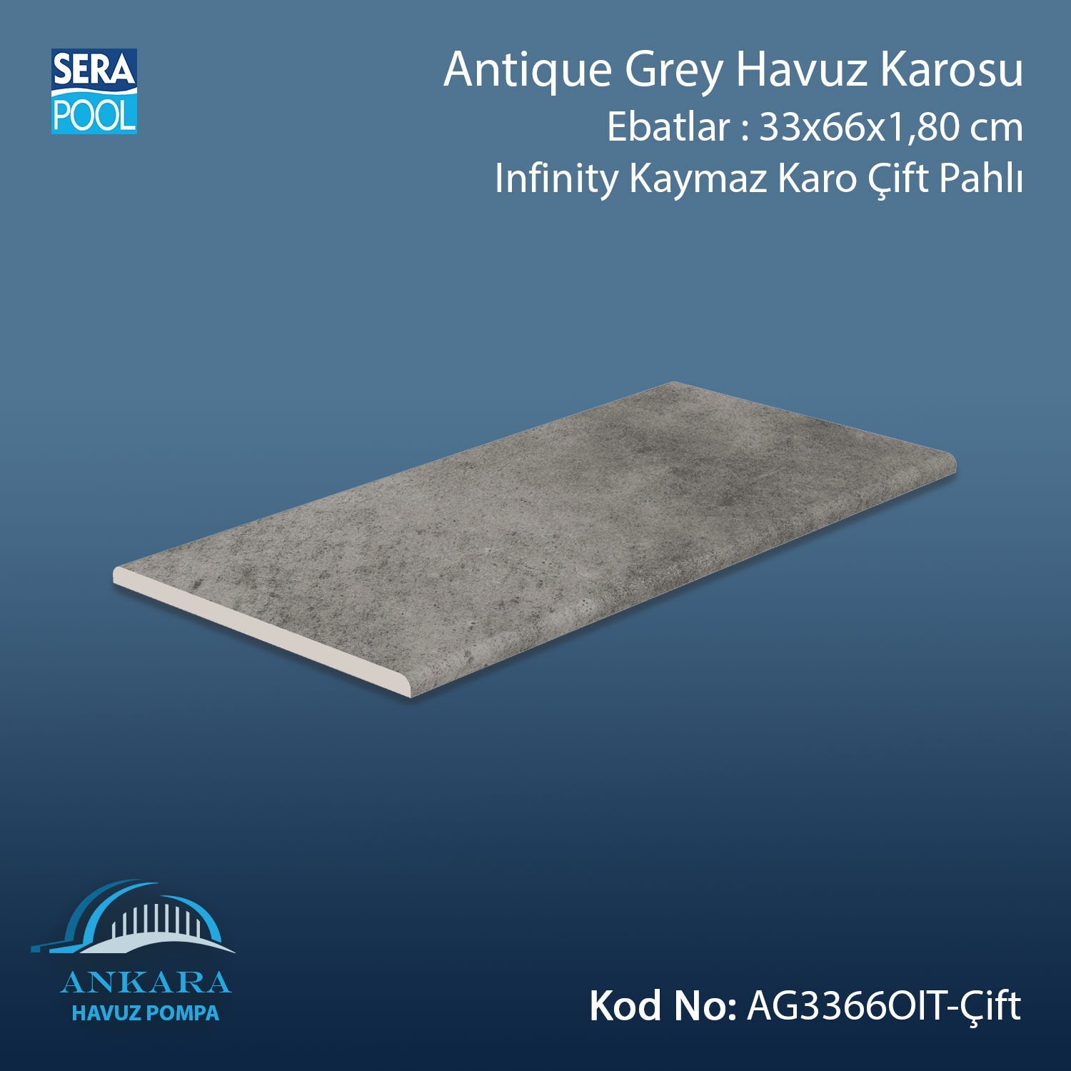 Antique Grey 33x66x1,80 cm Infinity Kaymaz Karo Çift Pahlı