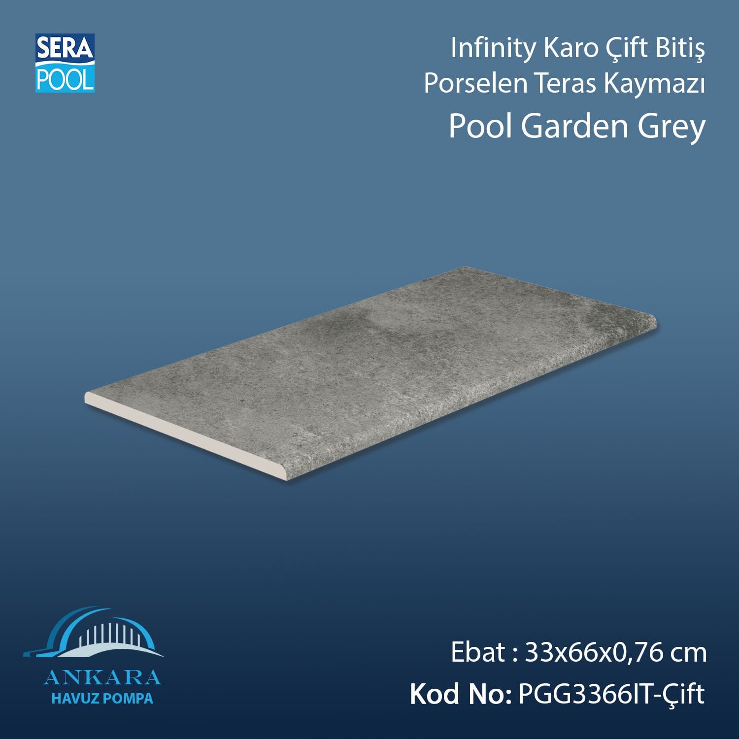 Pool Garden Grey 33x66x0,76 cm Infinity Kaymaz Karo Çift Bitiş