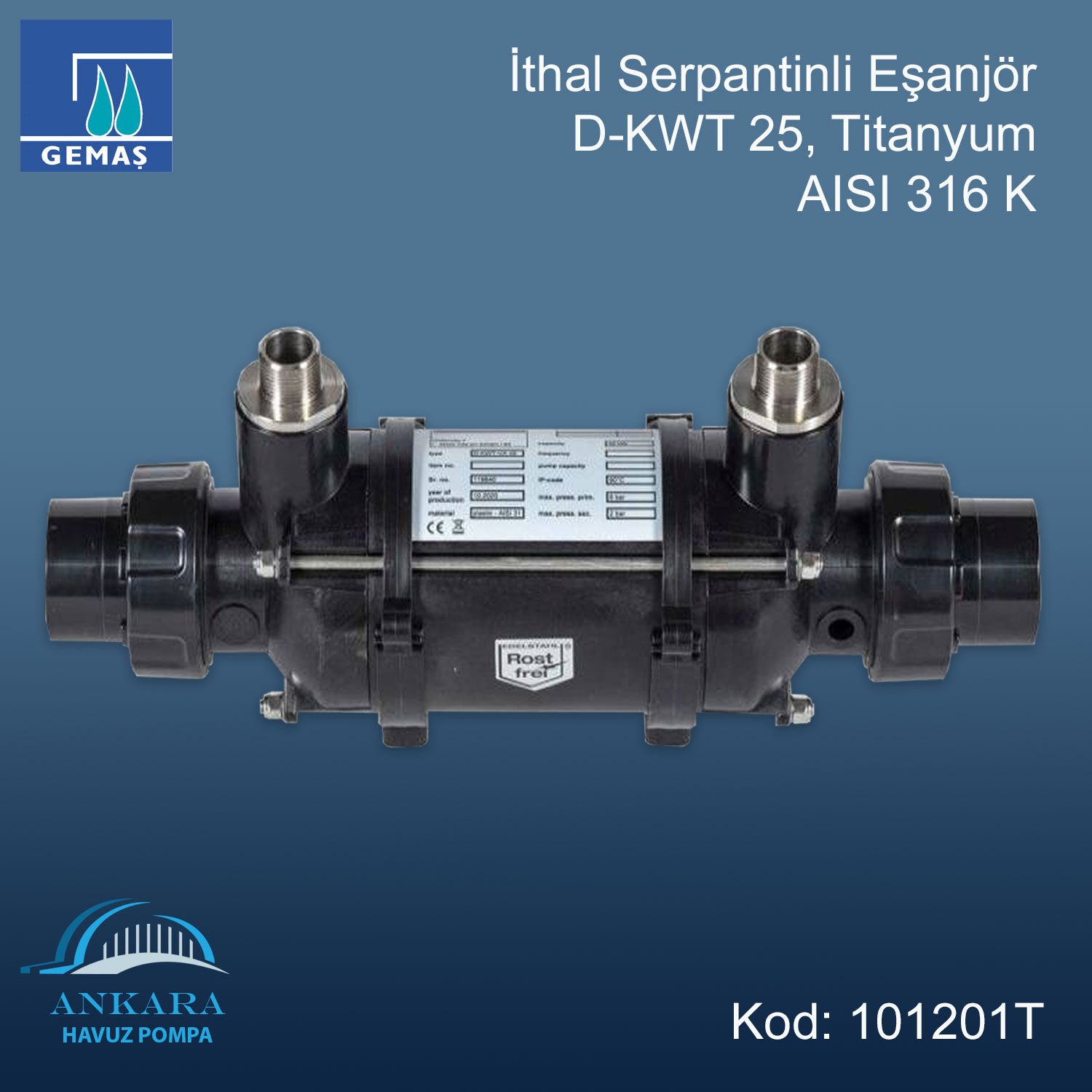 İthal Serpantinli Eşanjör D-KWT 25, Titanyum