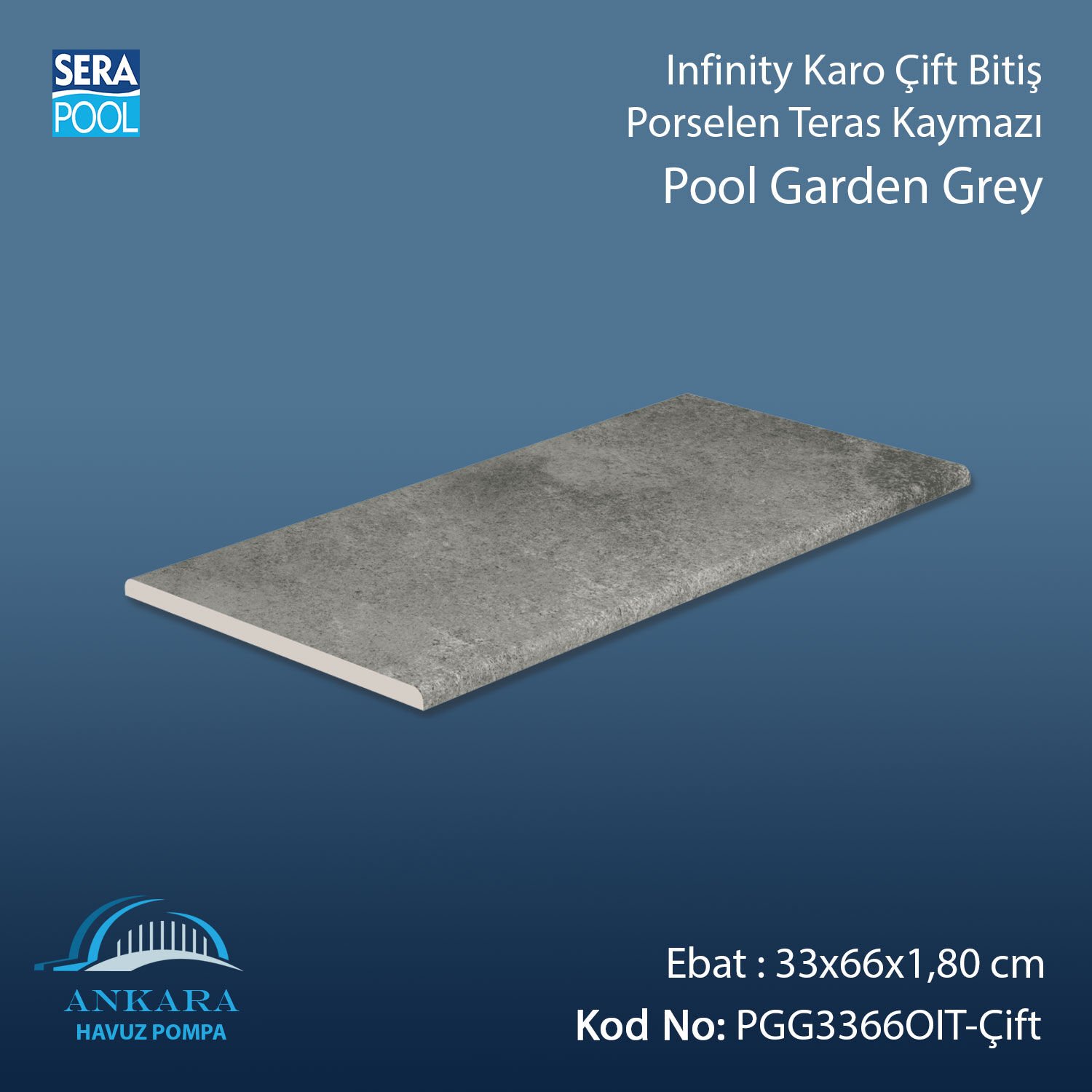 Pool Garden Grey 33x66x1,80 cm Infinity Kaymaz Karo Çift Bitiş