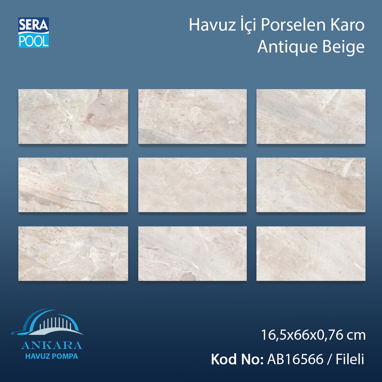 Antique Beige (16,5x66 cm) Porselen Karo - m² 'si