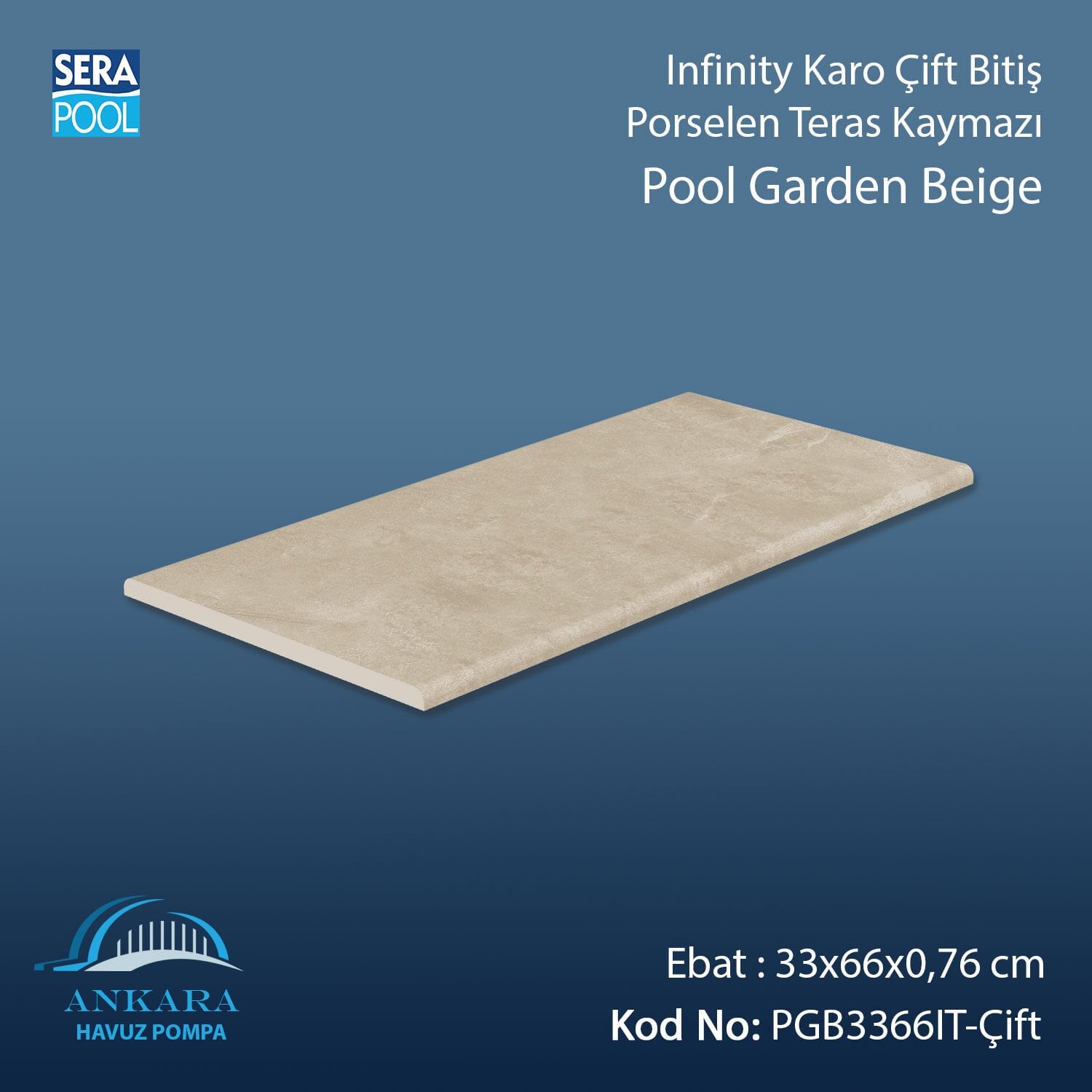 Pool Garden Beige 33x66x0,76 cm Infinity Kaymaz Karo Çift Bitiş