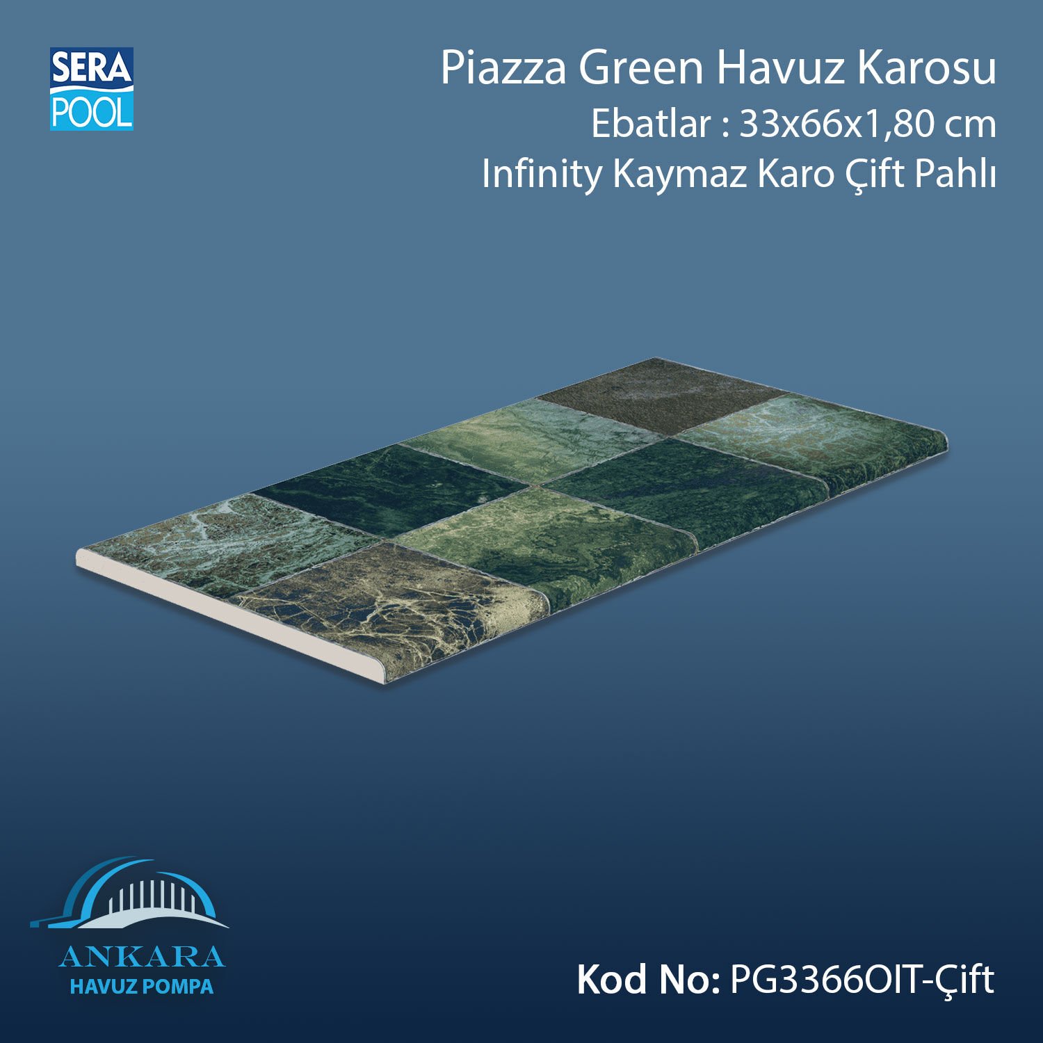 Piazza Green 33x66x1,80 cm Infinity Kaymaz Karo Çift Pahlı