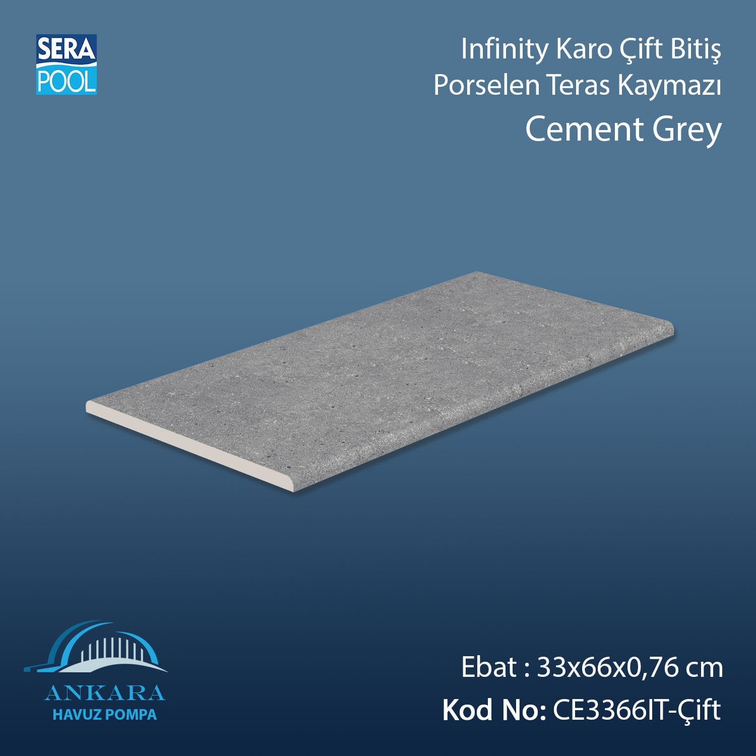 Cement Grey 33x66x0,76 cm Infinity Kaymaz Karo Çift Bitiş