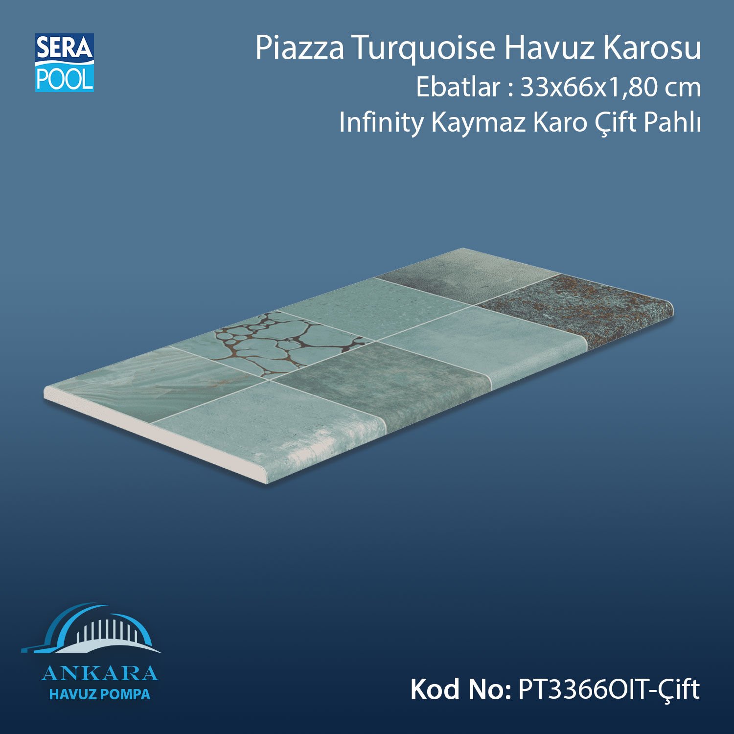 Piazza Turquoise 33x66x1,80 cm Infinity Kaymaz Karo Çift Pahlı