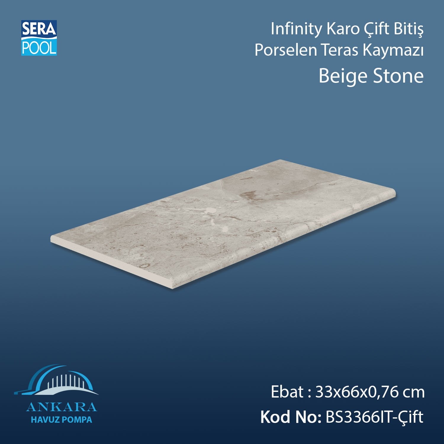 Beige Stone 33x66x0,76 cm Infinity Kaymaz Karo Çift Bitiş