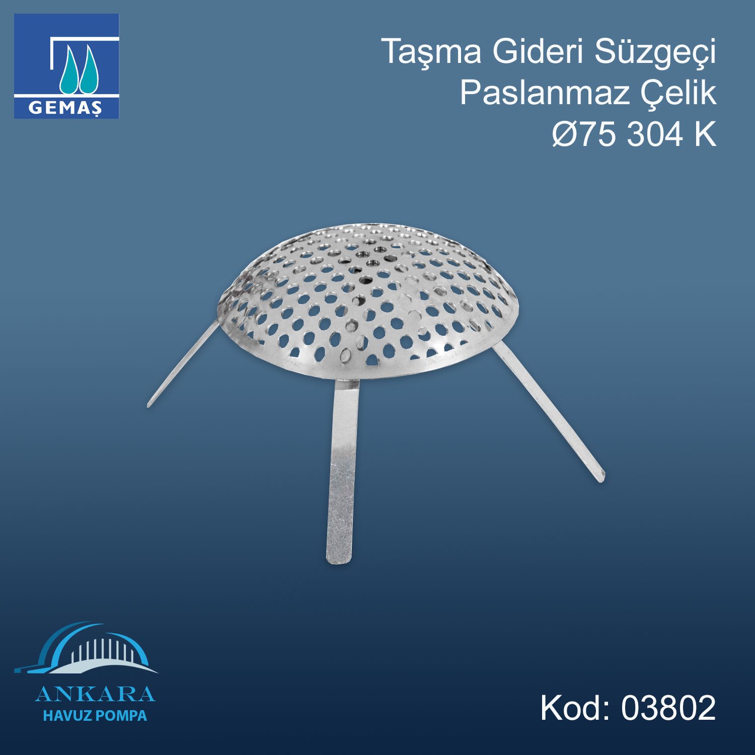 Taşma Gideri Süzgeçi Paslanmaz Çelik Ø75 304 K