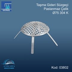 Taşma Gideri Süzgeçi Paslanmaz Çelik Ø75 304 K