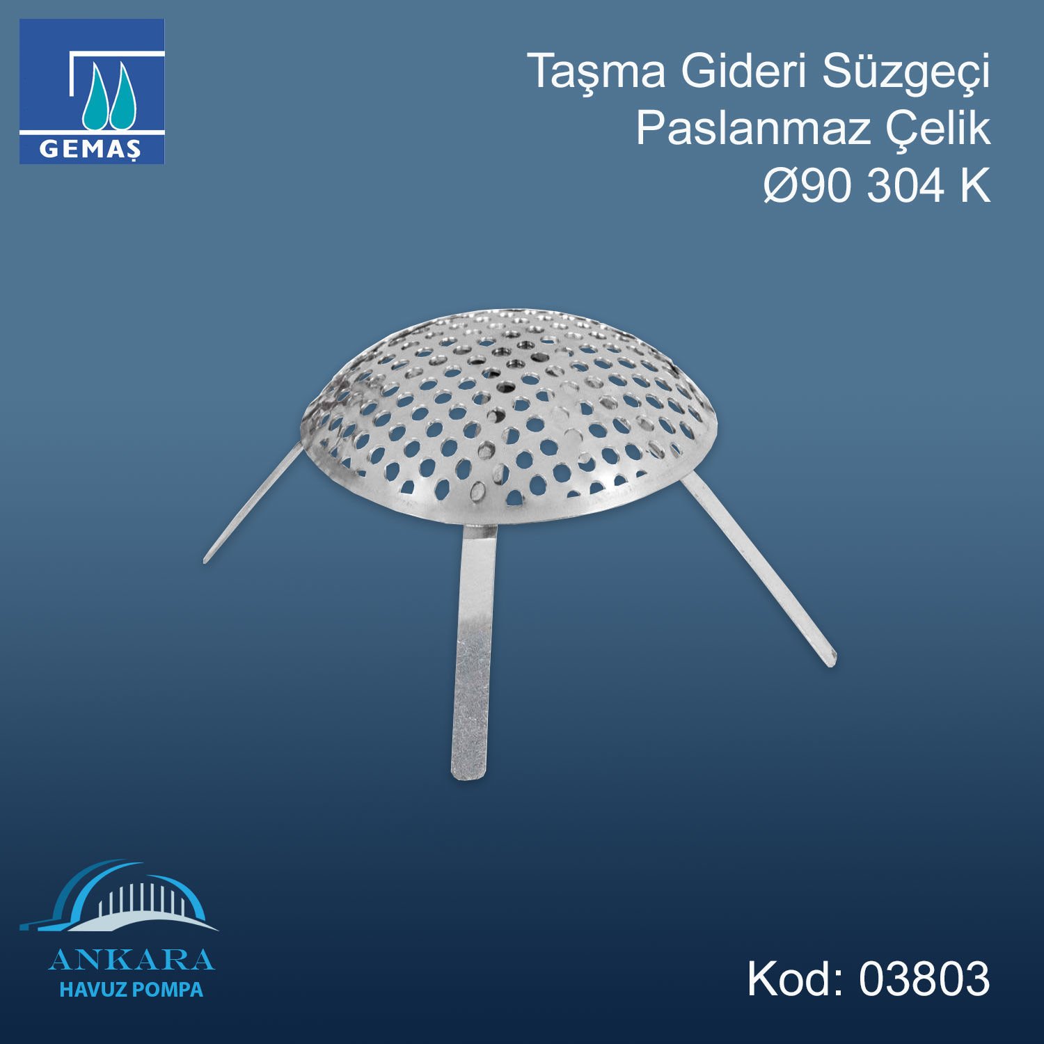 Taşma Gideri Süzgeçi Paslanmaz Çelik Ø90 304 K