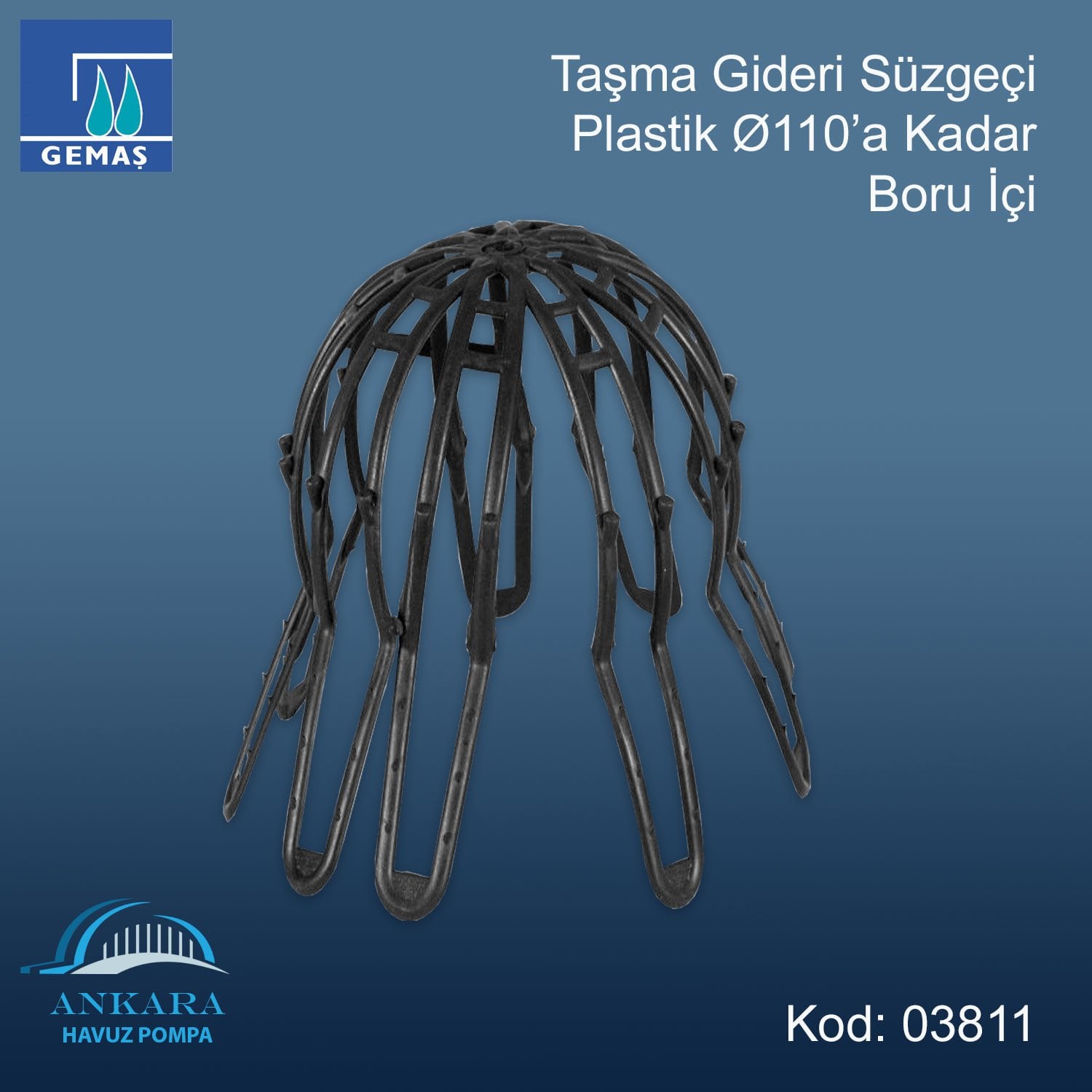 Taşma Gideri Süzgeçi Plastik Ø110'a Kadar Boru İçi