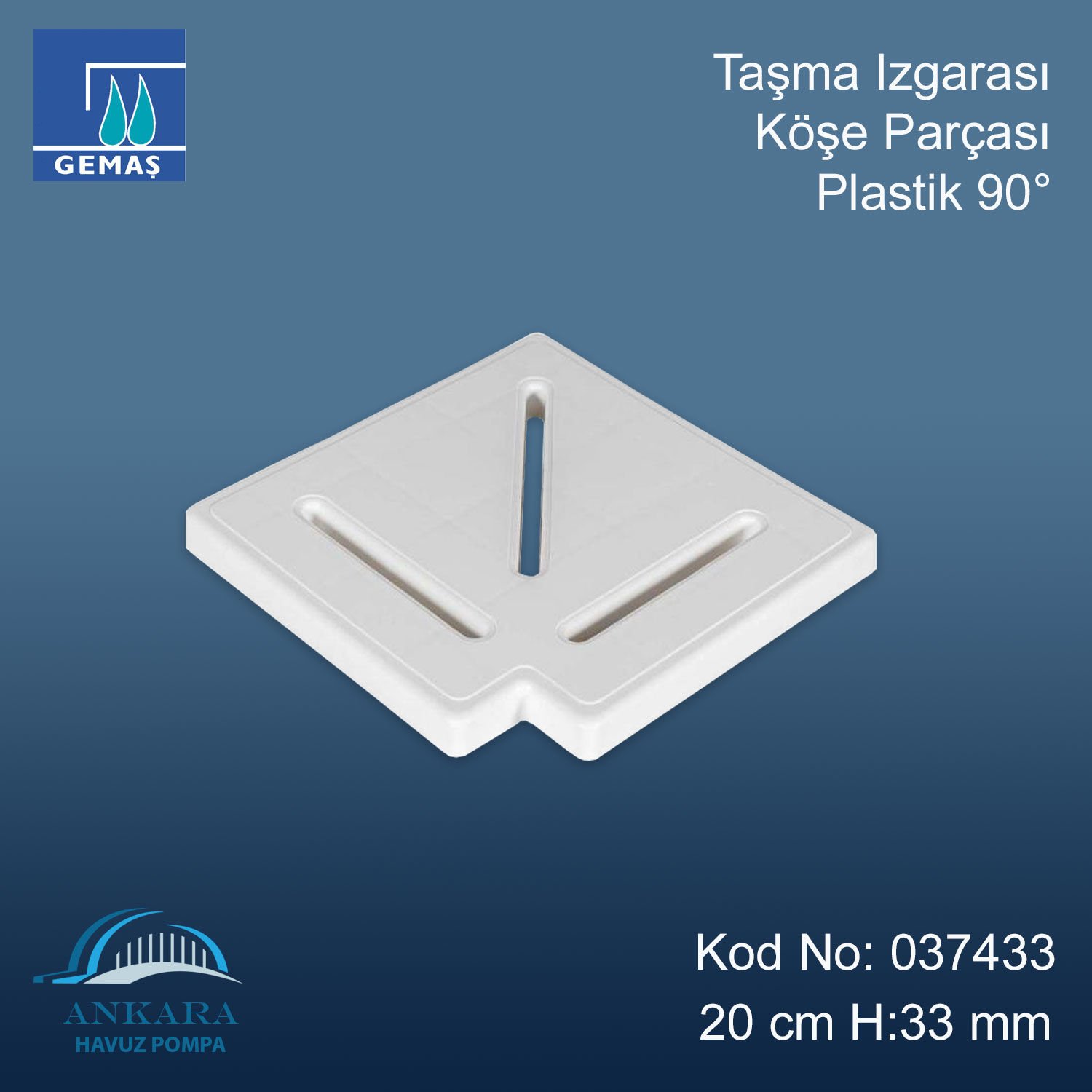 Taşma Izgarası Köşe Parçası 90° Plastik 20 cm H:33
