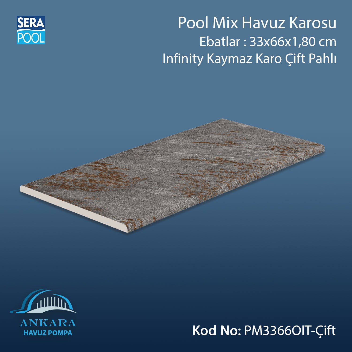 Pool Mix 33x66x1,80 cm Infinity Kaymaz Karo Çift Pahlı