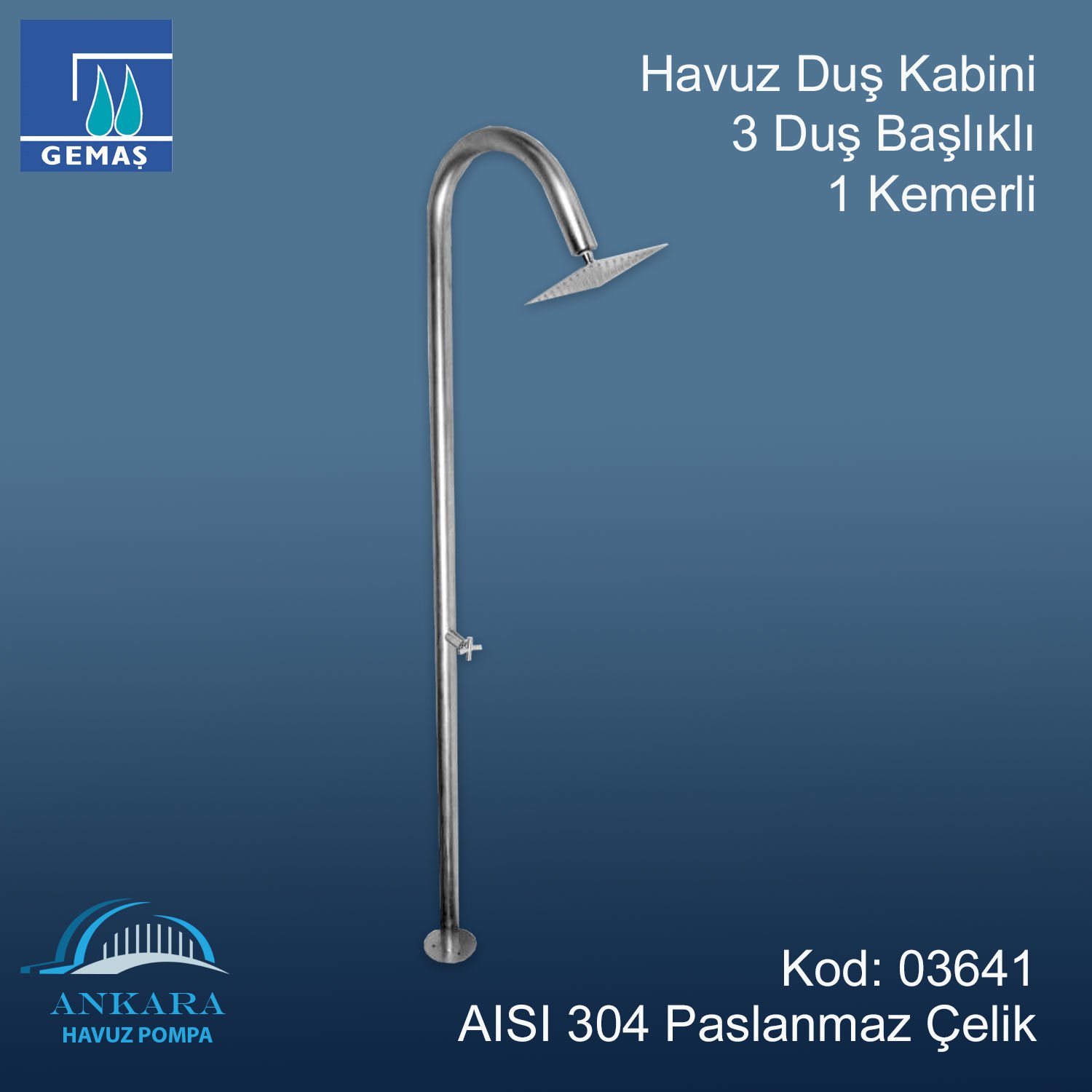 Havuz Duş Kabini 3 Duş Başlıklı 1 Kemerli 304 K