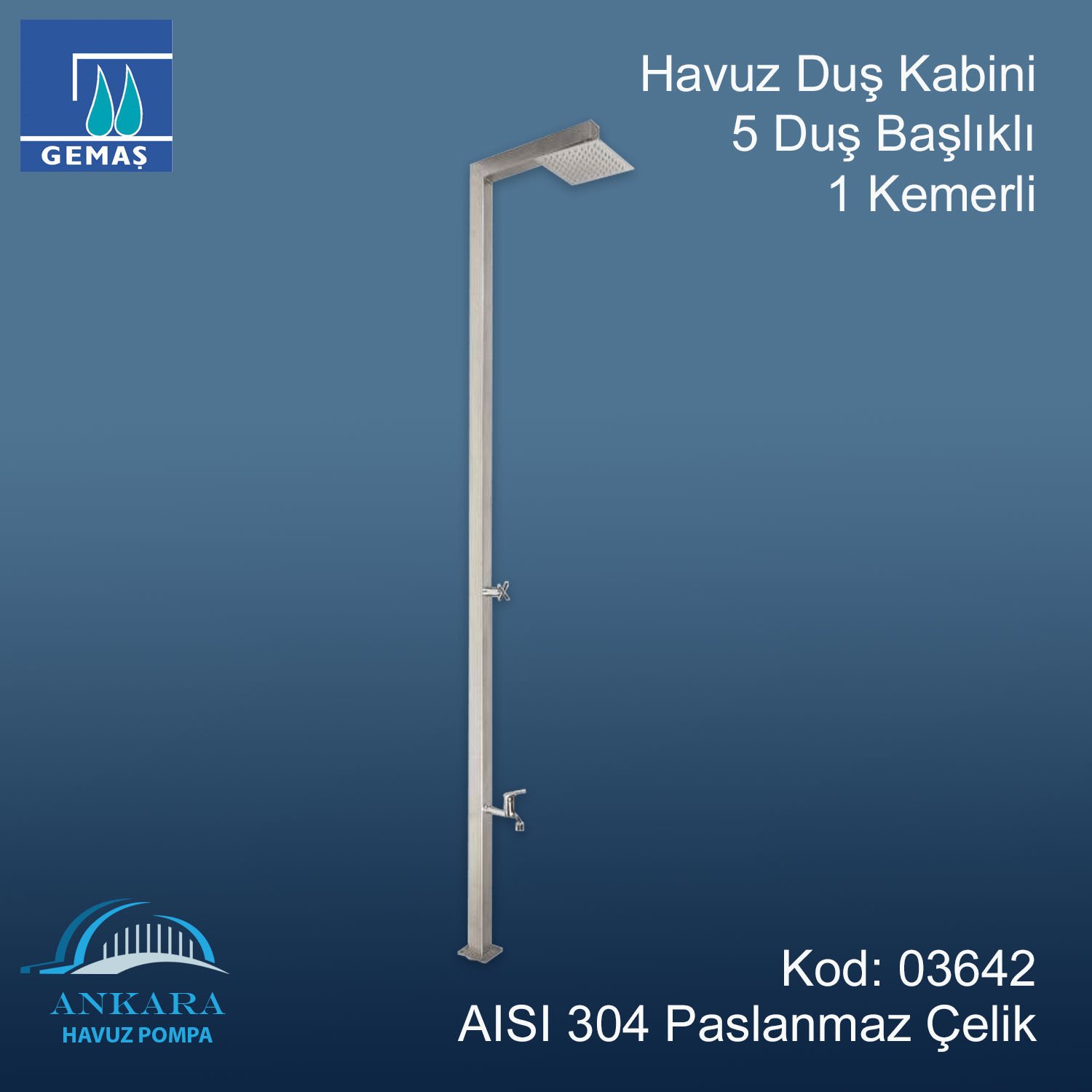 Havuz Duş Kabini 5 Duş Başlıklı 1 Kemerli 304 K