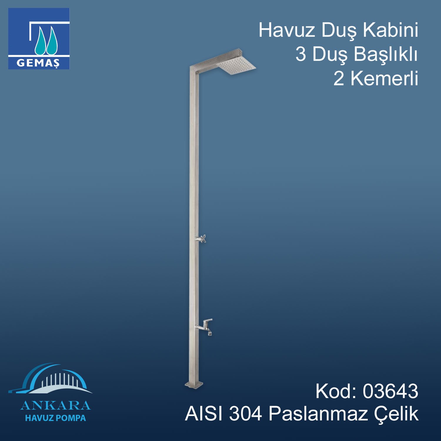 Havuz Duş Kabini 3 Duş Başlıklı 2 Kemerli 304 K