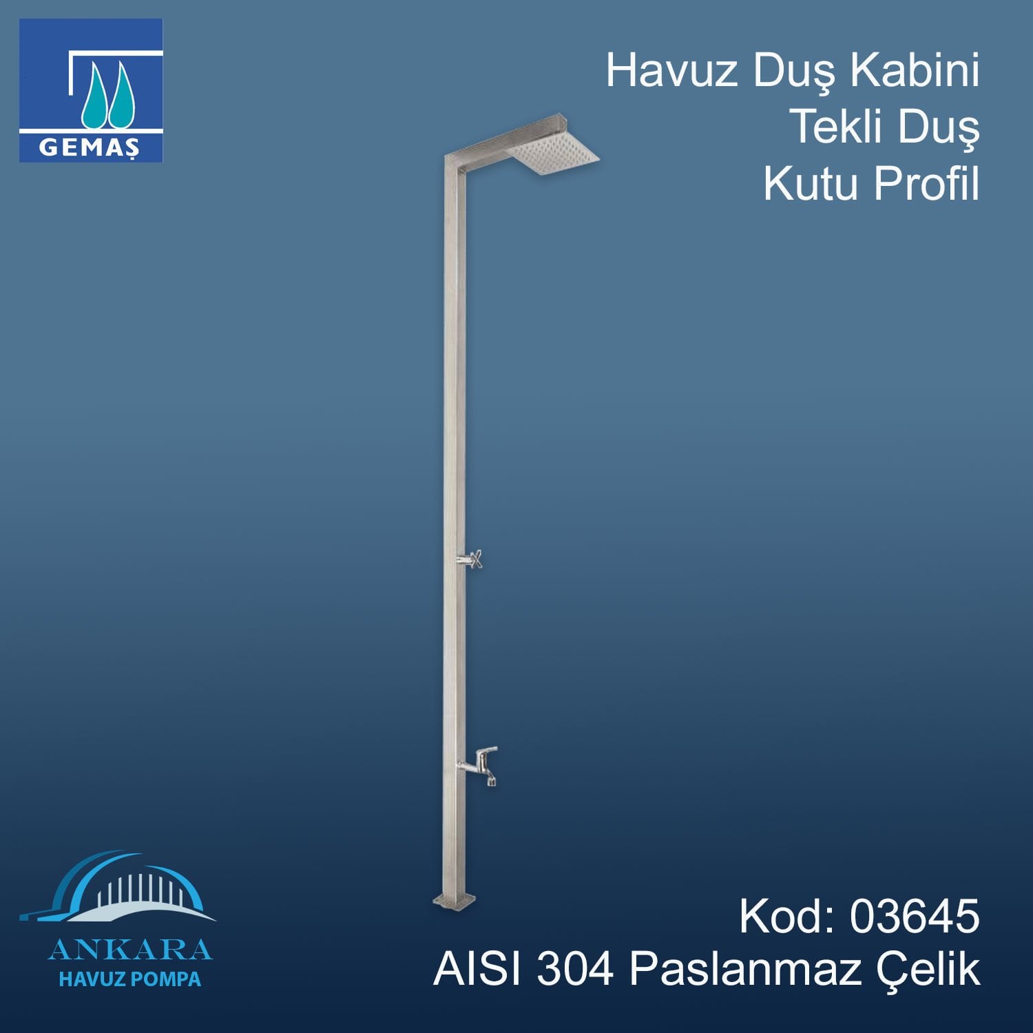 Havuz Duş Kabini Paslanmaz Çelik Tekli Duş Profik 304 K