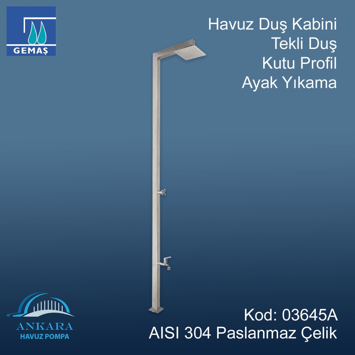 Havuz Duş Kabini Paslanmaz Çelik Tekli Duş Profil Ayak Yıkama 304 K