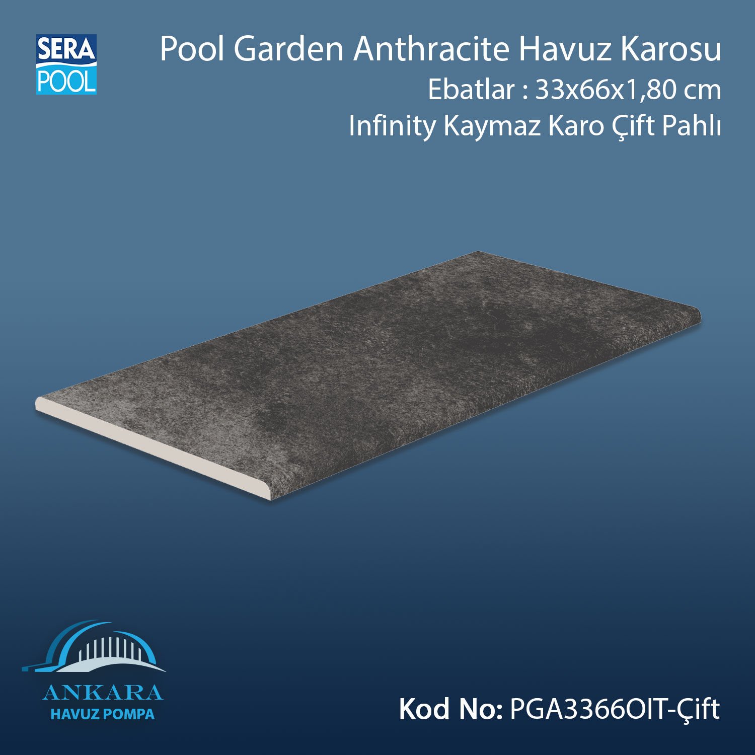 Pool Garden Anthracite 33x66x1,80 cm Infinity Kaymaz Karo Çift Pahlı