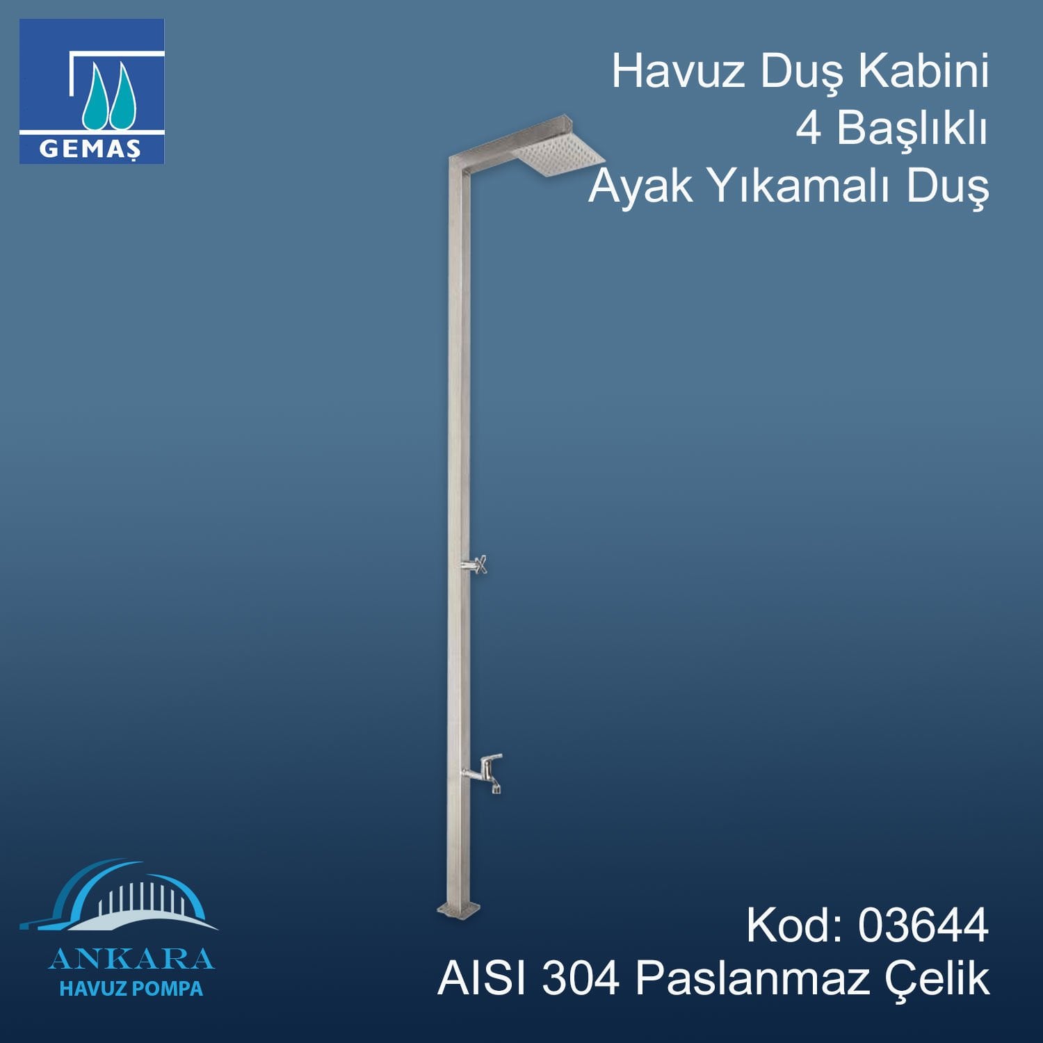 Havuz Duş Kabini 4 Başlıklı Ayak Yıkamalı Duş 304 K