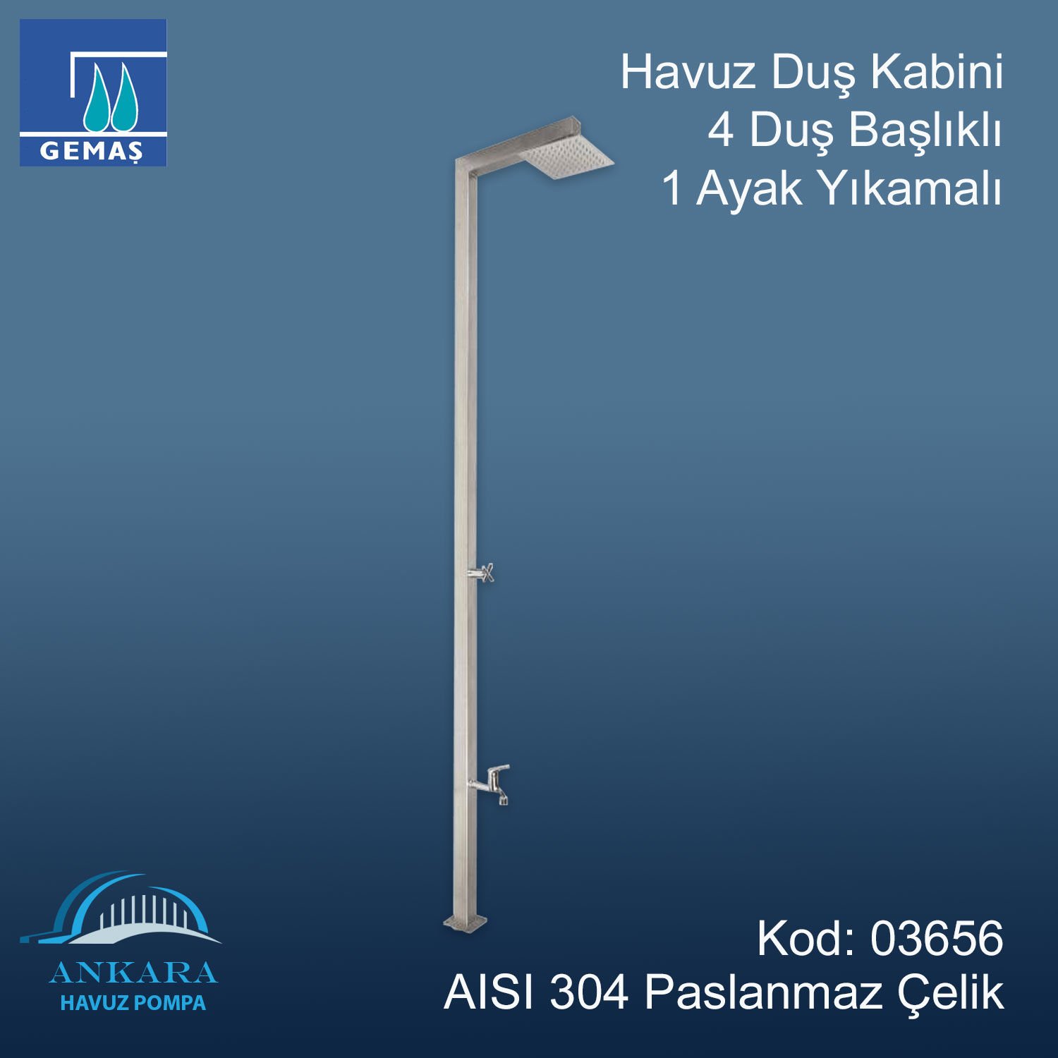 Havuz Duş Kabini 4 Duş Başlıklı 1Ayak Yıkamalı Isıtı 304 K
