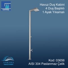 Havuz Duş Kabini 4 Duş Başlıklı 1Ayak Yıkamalı Isıtı 304 K