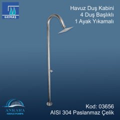 Havuz Duş Kabini 4 Duş Başlıklı 1Ayak Yıkamalı Isıtı 304 K