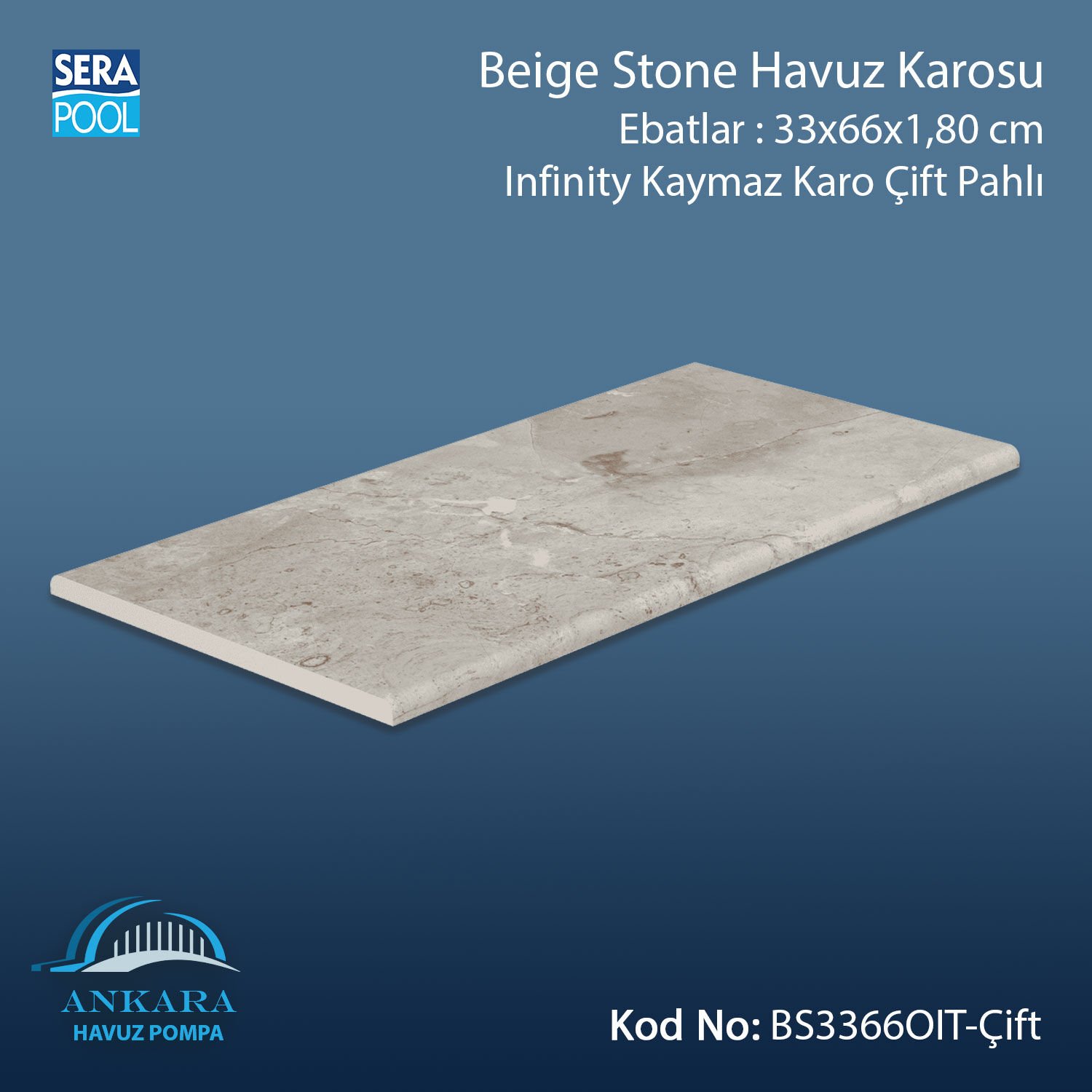 Beige Stone 33x66x1,80 cm Infinity Kaymaz Karo Çift Pahlı
