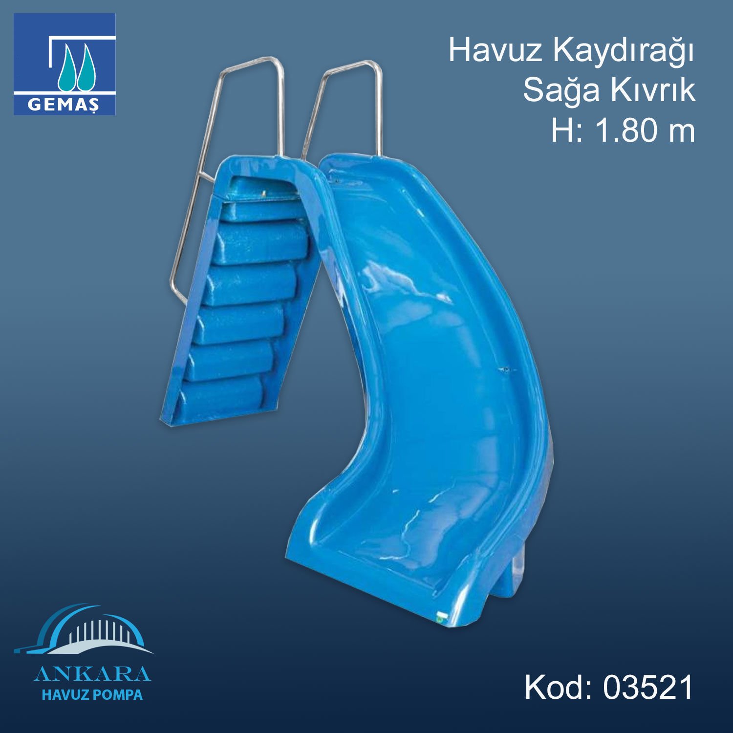 Havuz Kaydırağı Sağa Kıvrık H-1.80 m
