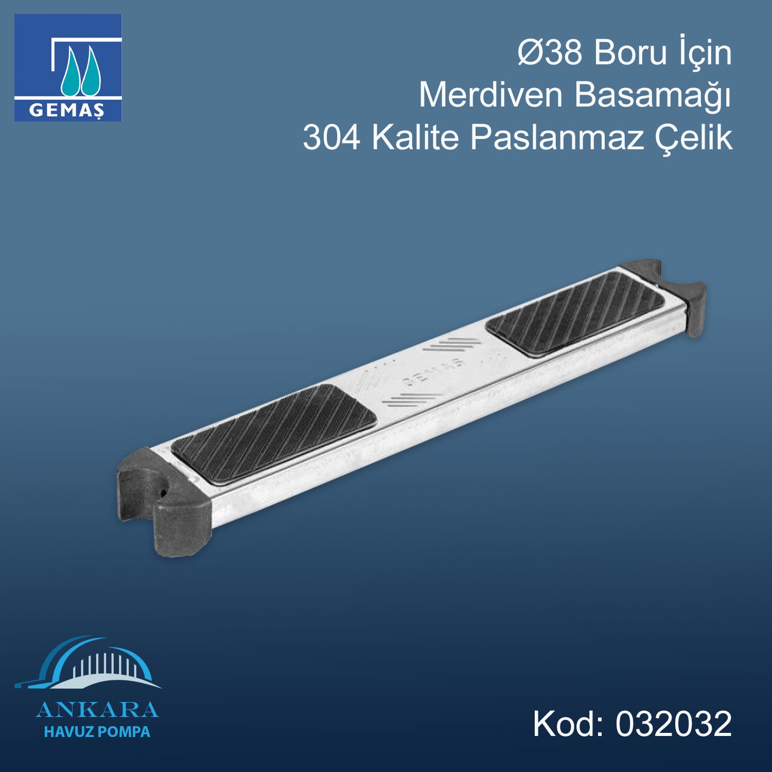 Ø38 Boru İçin Paslanmaz Çelik Merdiven Basamağı 304 K