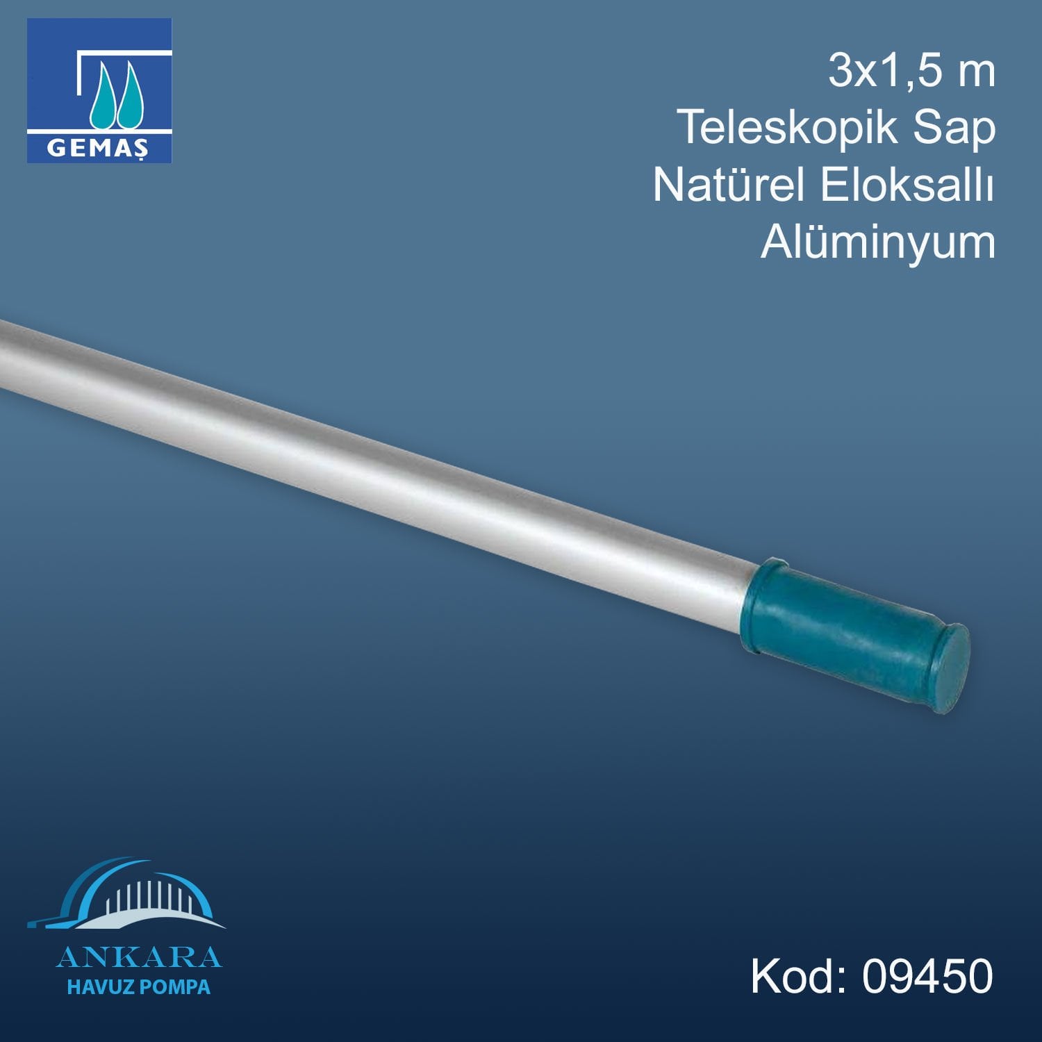 Teleskopik Süpürge ve Fırça Sap 3x1,5 m Alüminyum Eloksallı