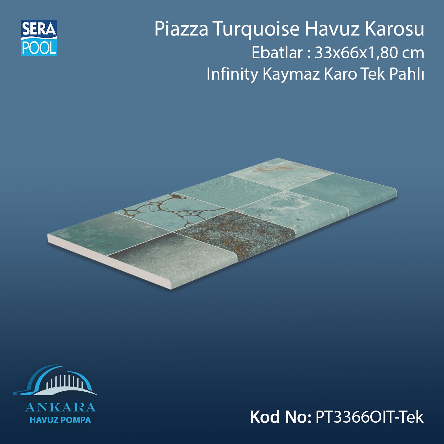 Piazza Turquoise 33x66x1,80 cm Infinity Kaymaz Karo Tek Pahlı