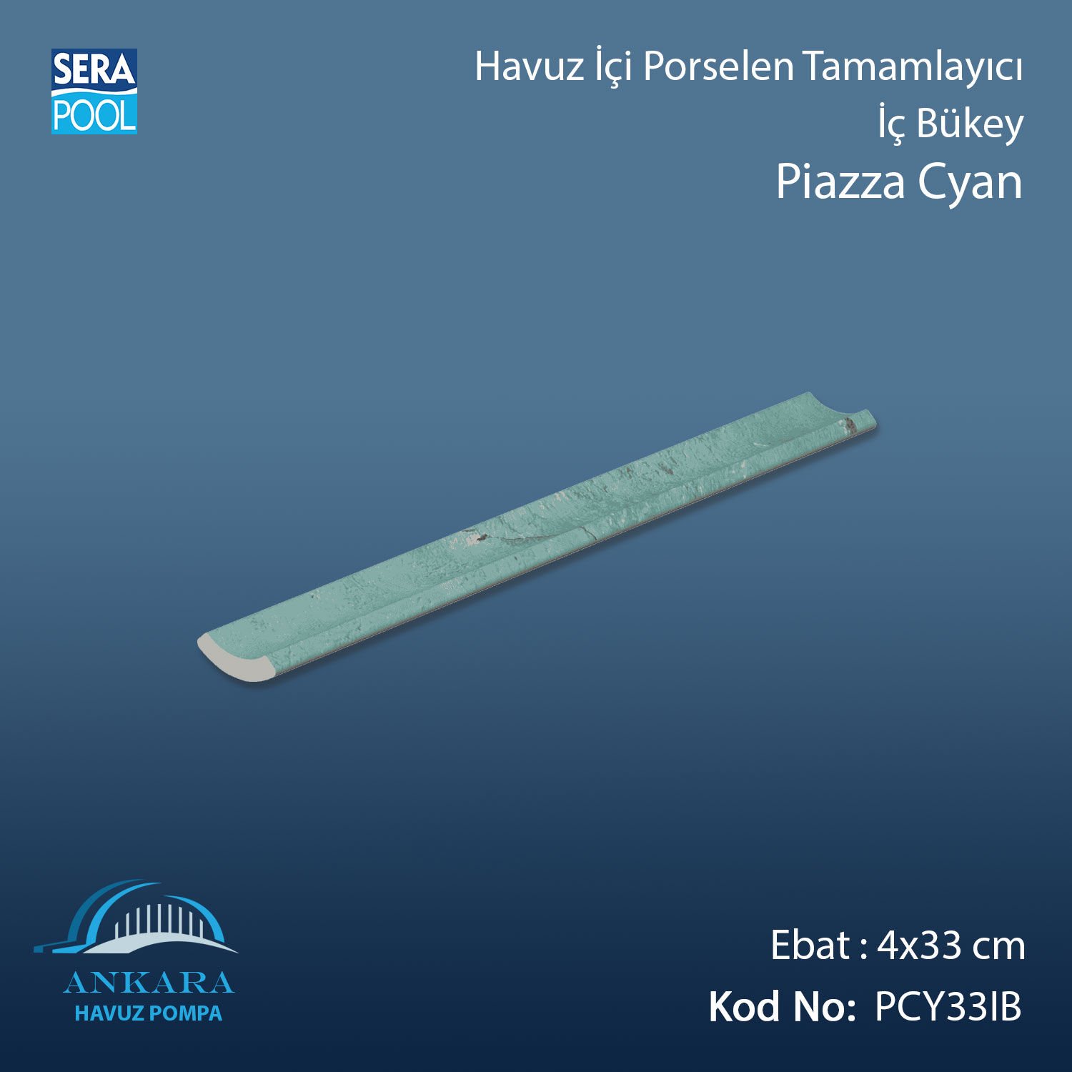 Piazza Cyan 4x33 cm İç Bükey