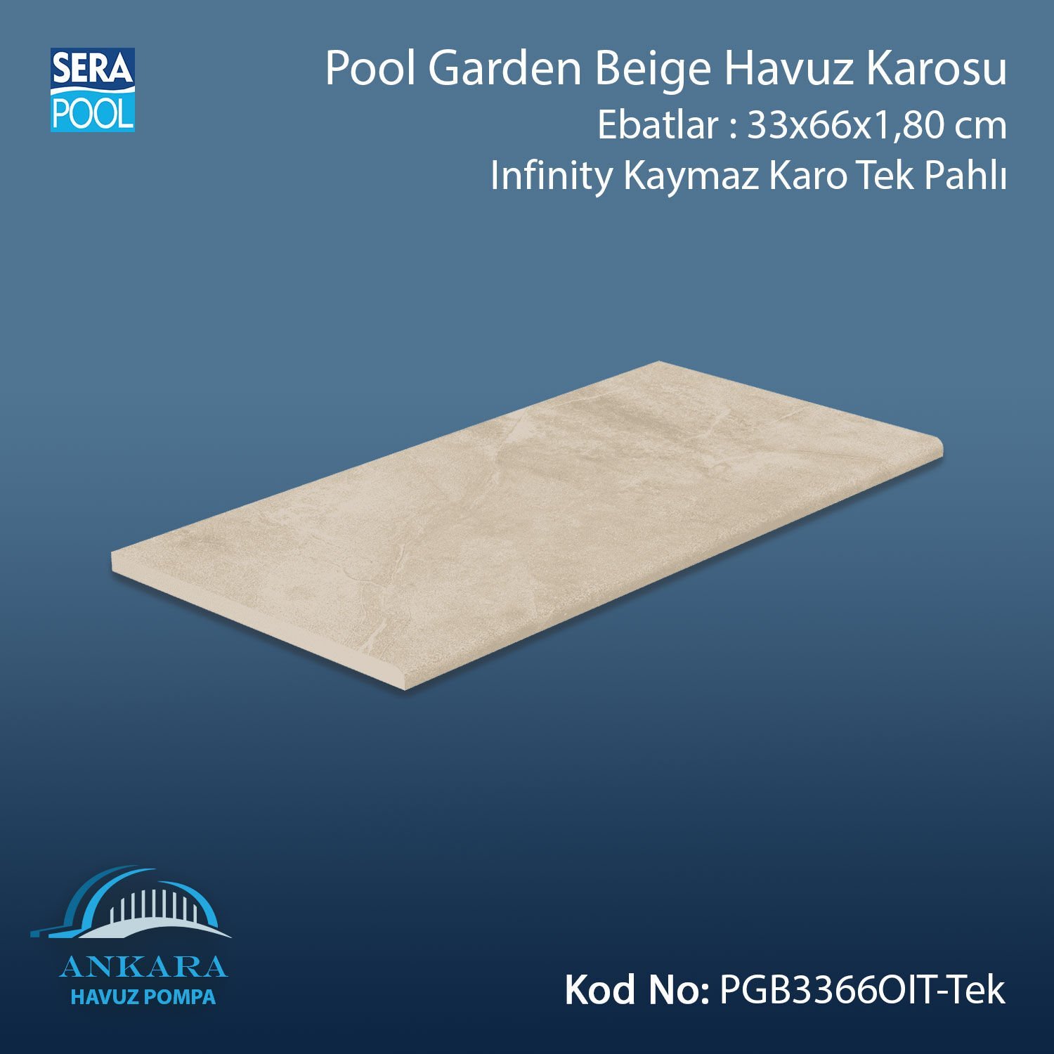 Pool Garden Beige 33x66x1,80 cm Infinity Kaymaz Karo Tek Pahlı