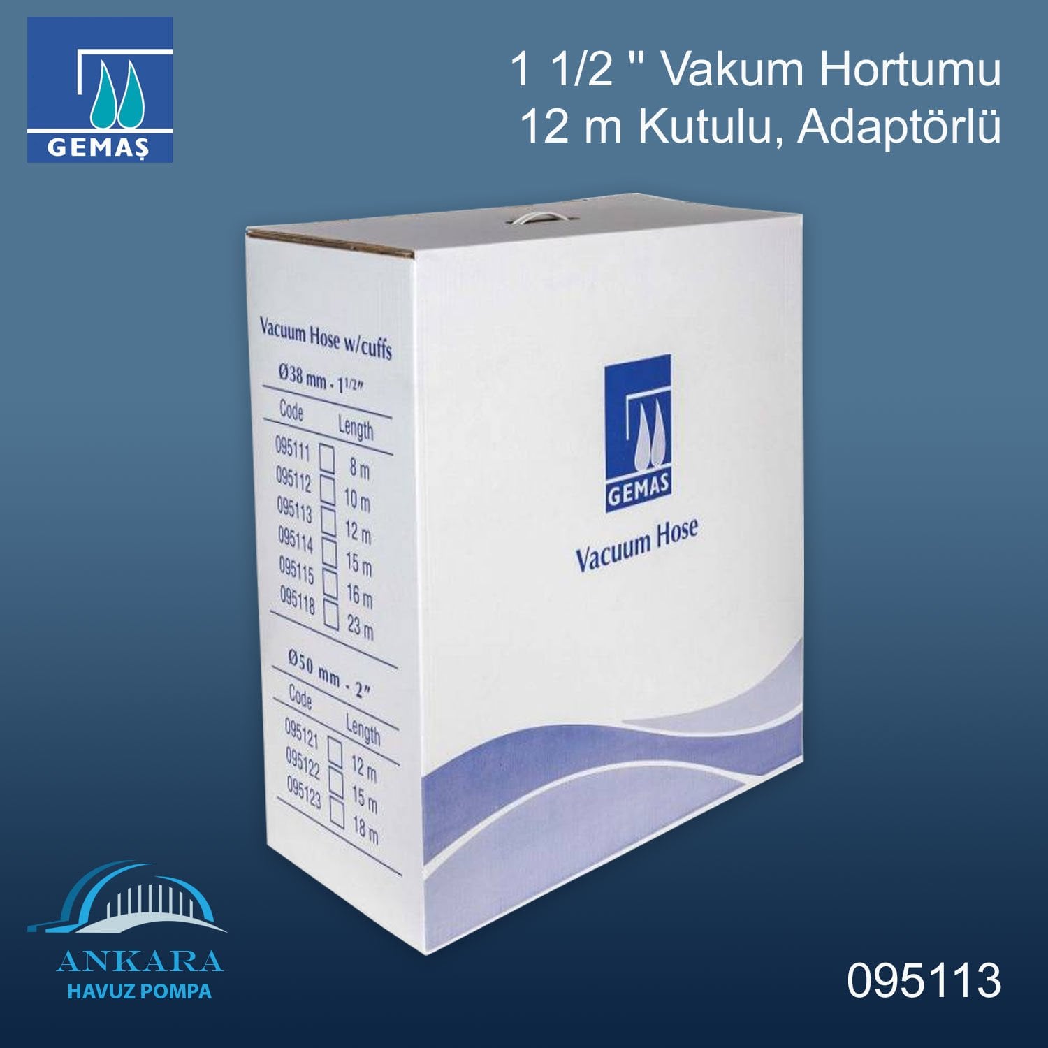 11/2 '' Vakum Hortumu-12 M Kutulu